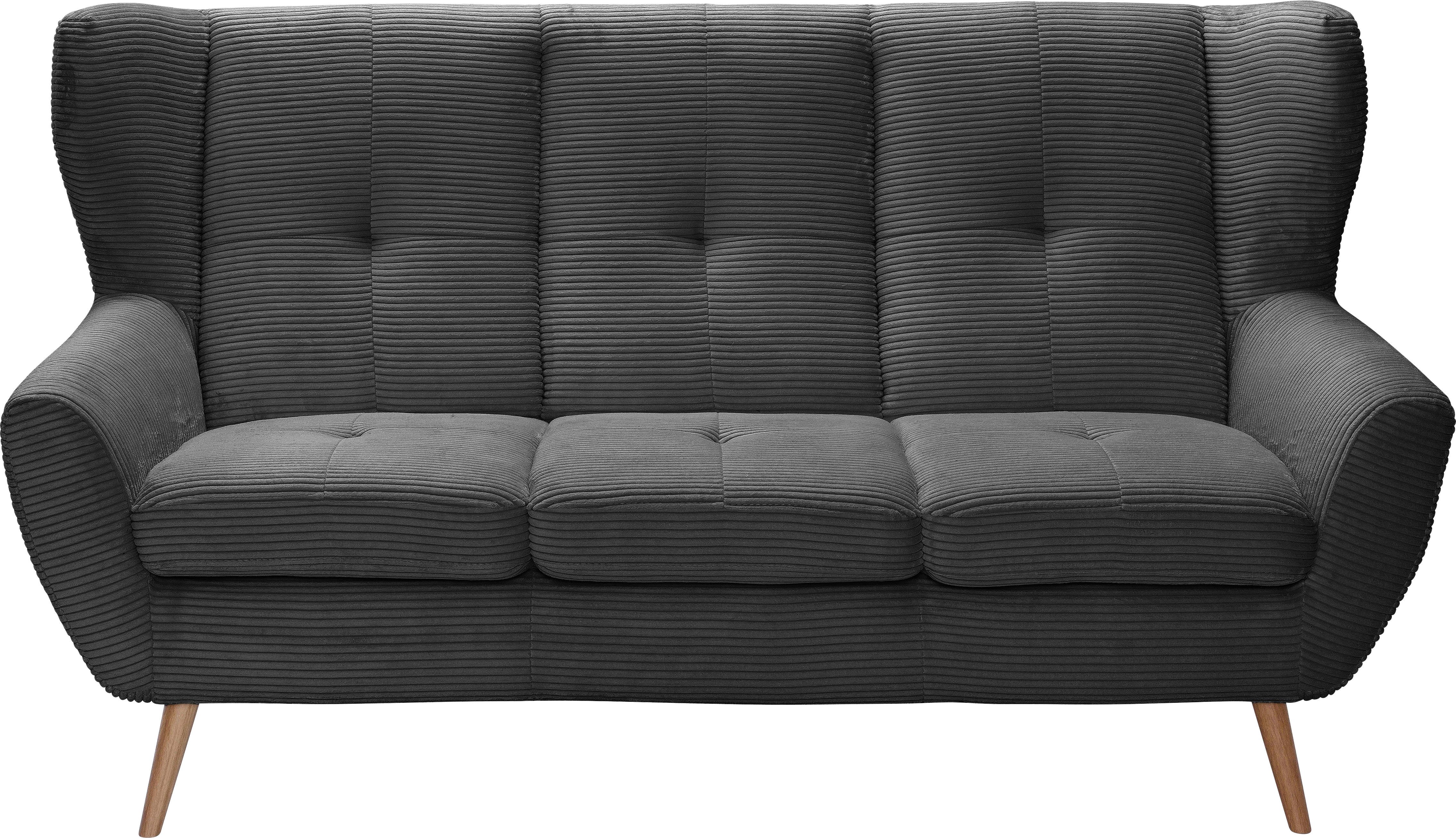exxpo - sofa fashion 3-zitsbank ALVESTA, loungesofa, keukensofa, hoog zitcomfort, oorbacken sofa gezellige rugleuning, met knoopstiksels en hoge houten voeten, in cord