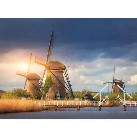 BMD fotobehang Windmills Kinderdijk Sunset