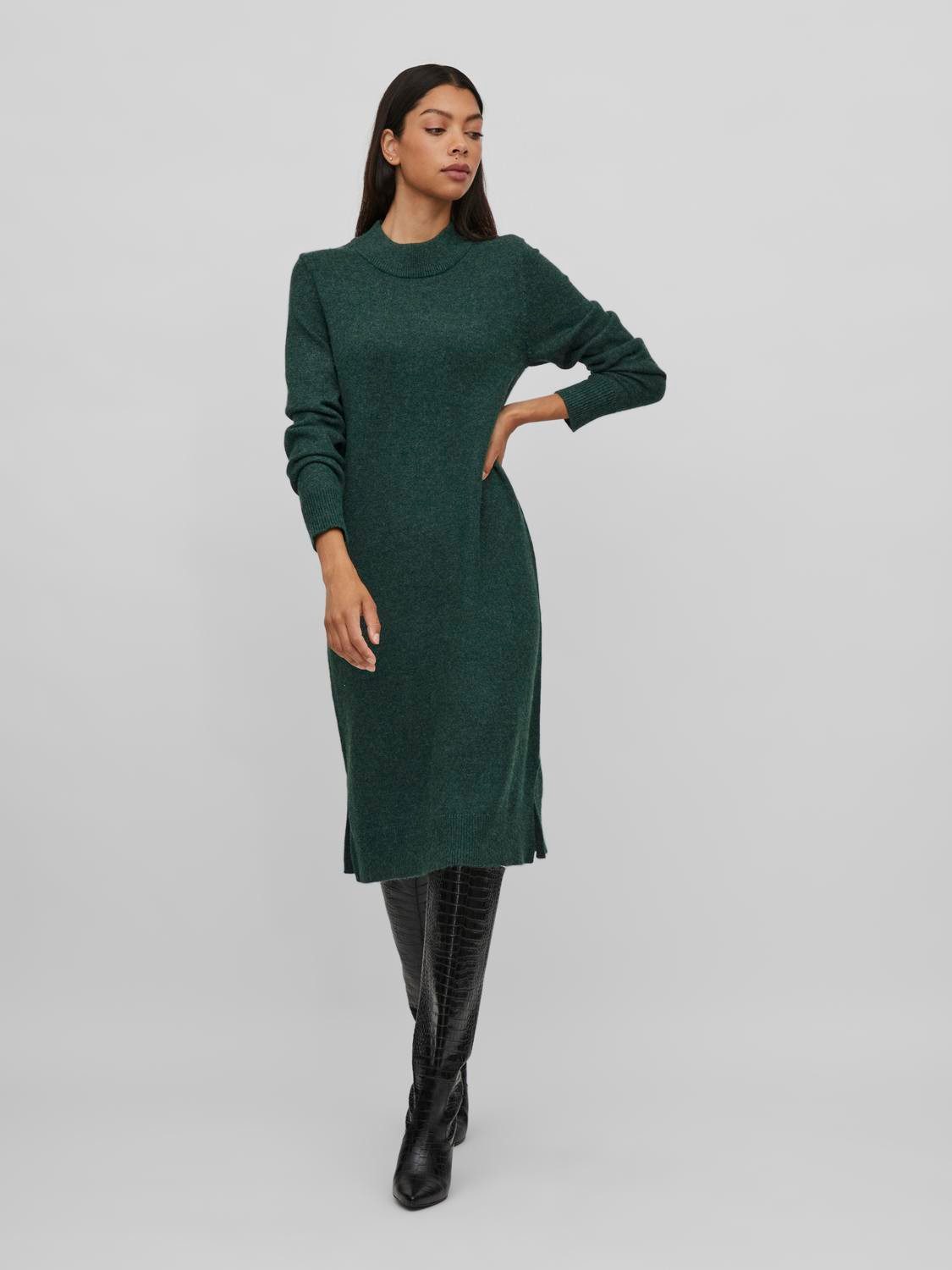 Vila Gebreide jurk VIRIL CREW NECK L/S MIDI DRESS - NOOS dames gebreide jurken maat XL (42) groen
