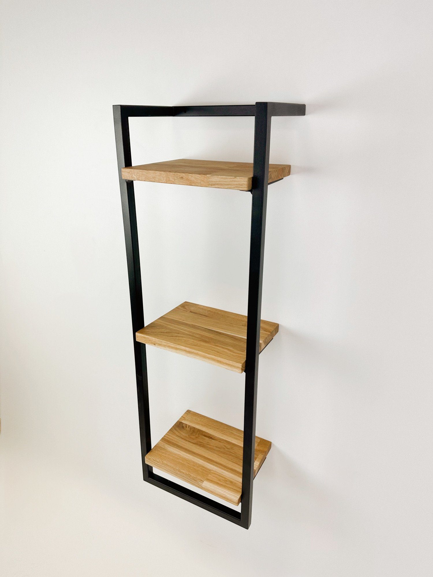 andas Wandplank Borken, rek, plank, wandplank Gemaakt van metaal met massief eiken planken