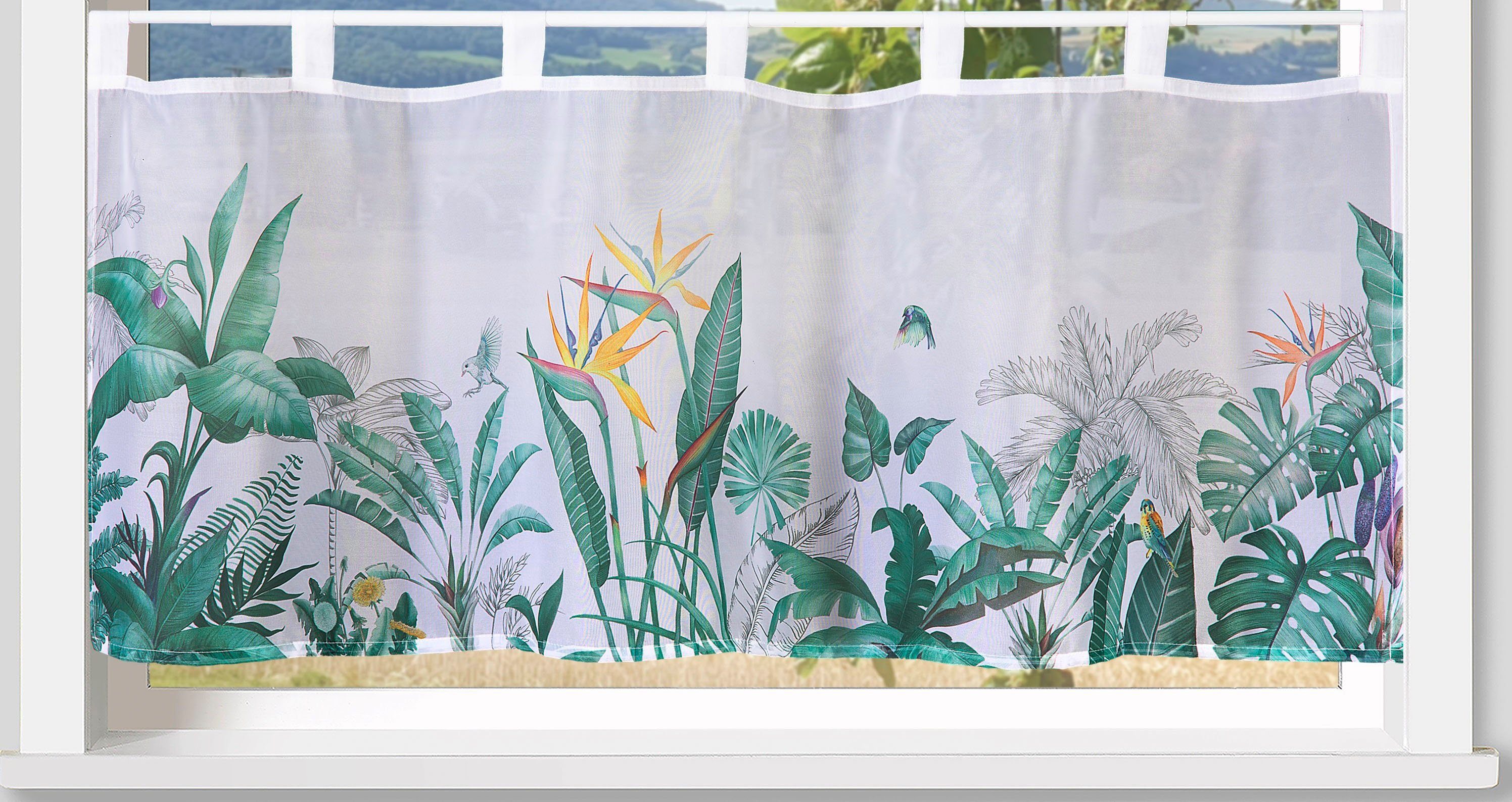 Weckbrodt Valletje Paradijsvogelplant Bistro, voile, bedrukt, transparant, HxB 45x120cm, gordijn, store (1 stuk)