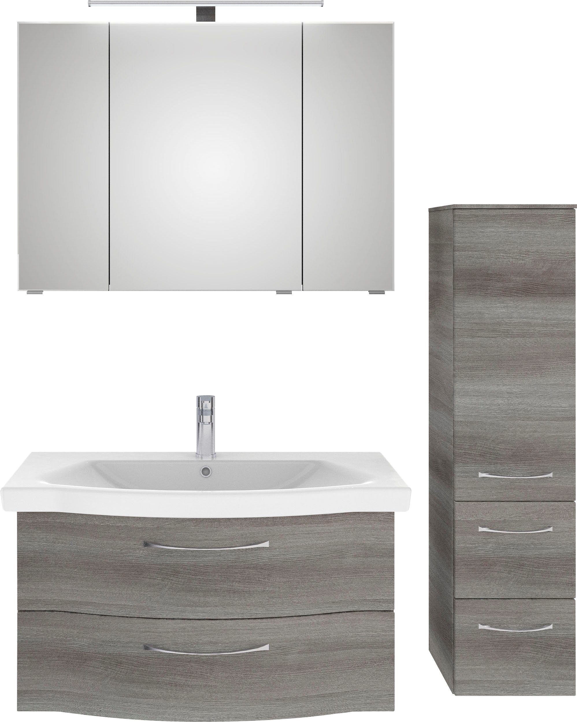 Saphir Badkamerserie 6005 sprint 3-delig, keramiek-wastafelonderkast met led-spiegelkast Halfhoge kast, inclusief deurdemper, 4 deuren, 4 laden,