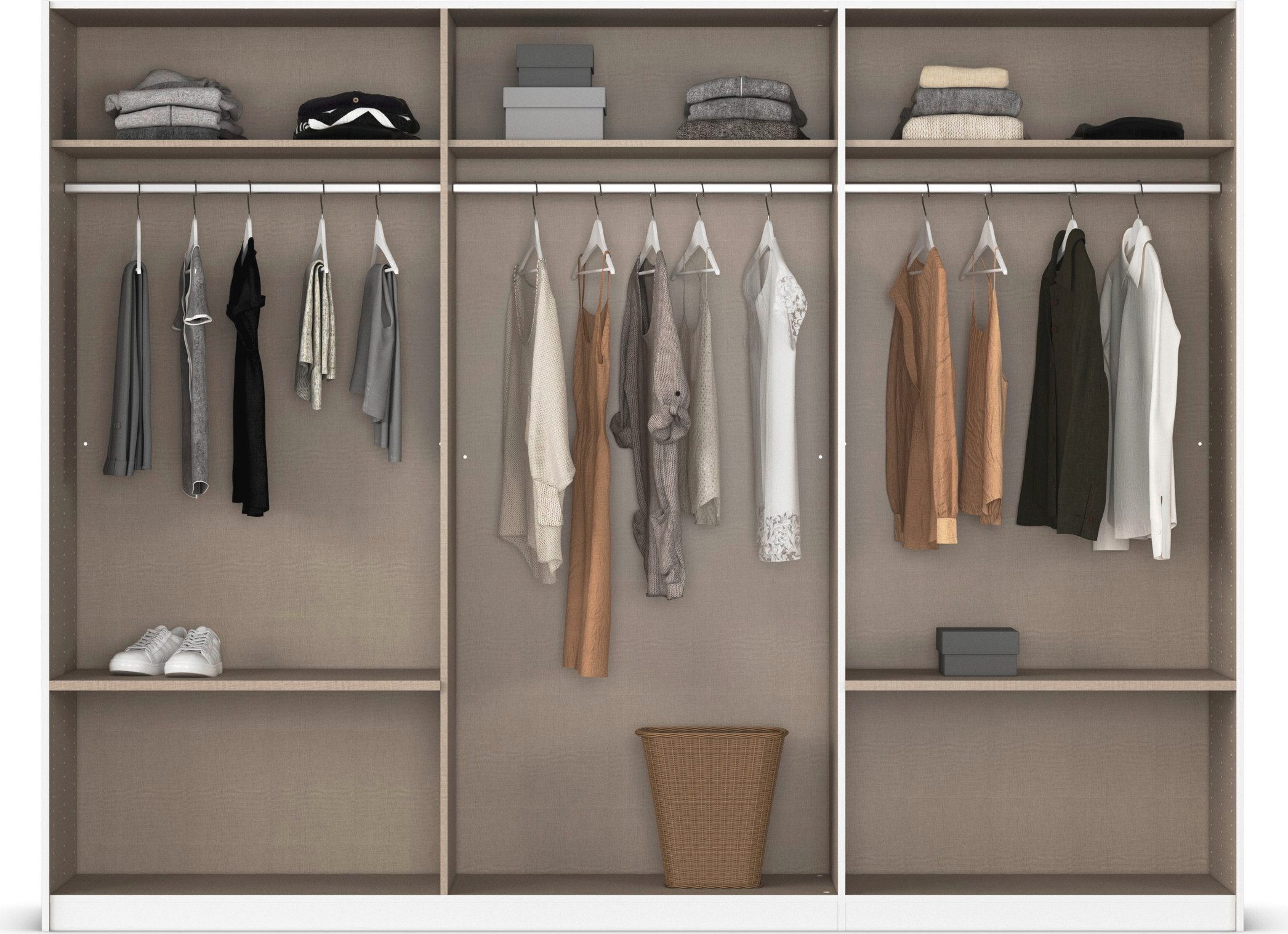 rauch Schuifdeurkast Kledingkast Kast Garderobe Wasmand ELARA met Spiegel praktische lades optioneel kleuraccent made in germany