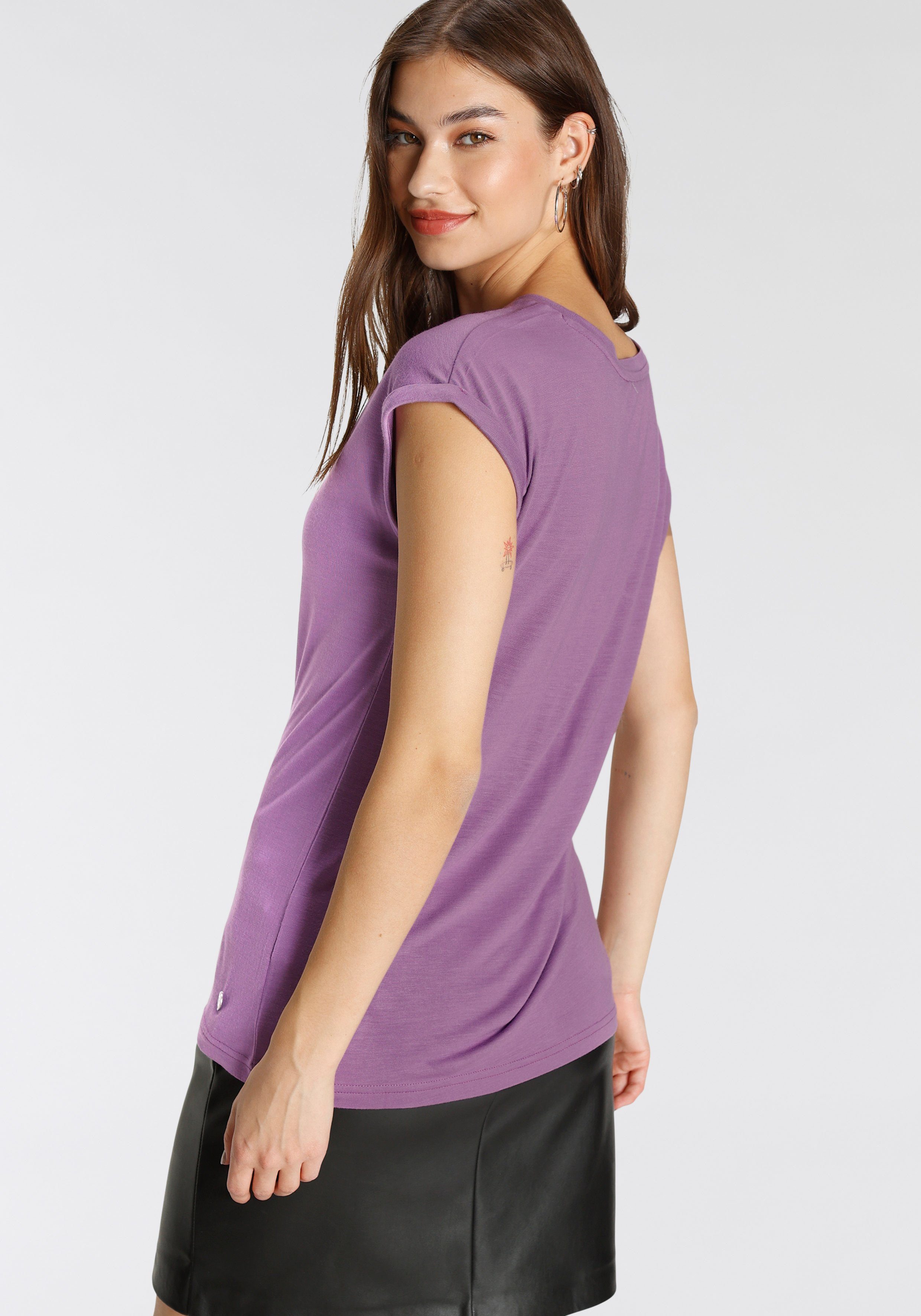 Tamaris T-shirt Korte mouwen, regular fit, effen, met ronde hals