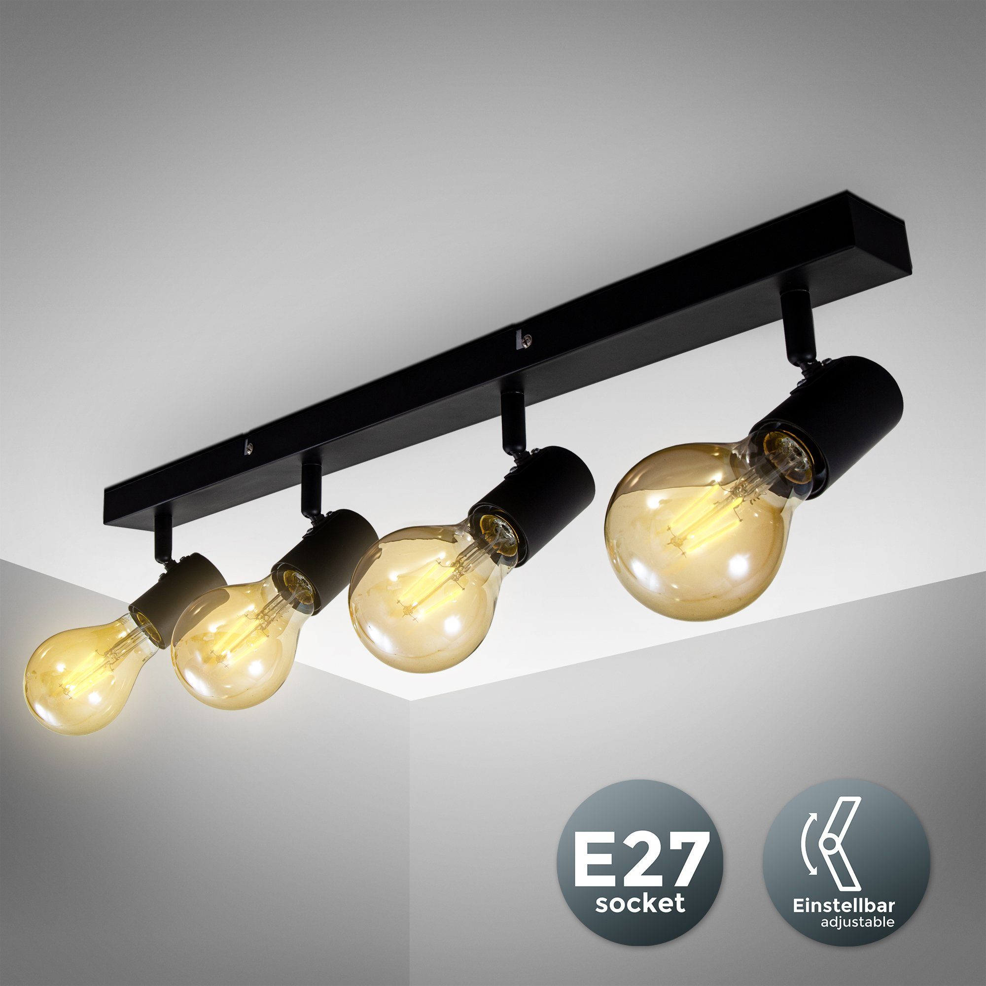 B.K.Licht Ledplafondspots LED vintage plafondlamp retro plafondlamp zwart industrie E27