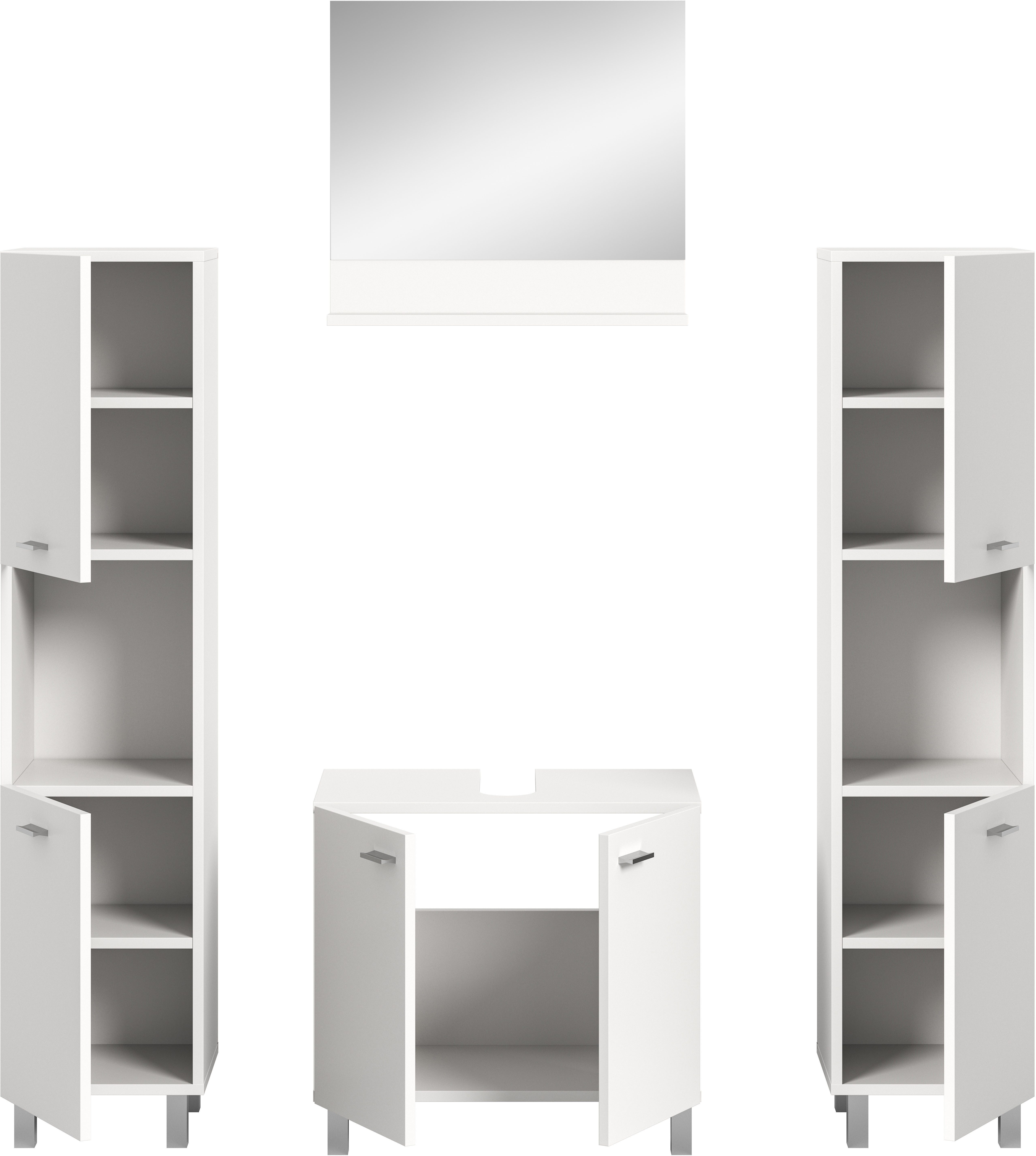 welltime Badmeubelset Tampa, breedte 137cm, 4-delig Wastafelonderkast, spiegel, hoge kast (4 stuks)