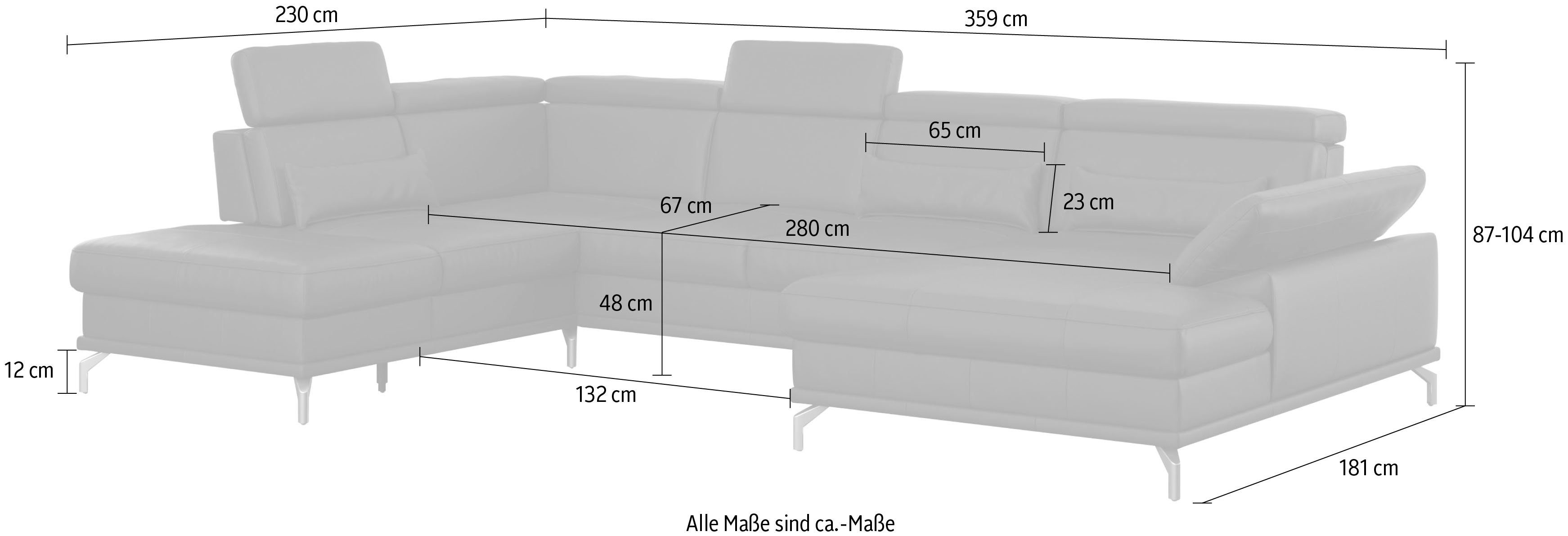 sit&more Zithoek Cabrio U-vorm, met zitdiepteverstelling, arm- en hoofdsteunverstelling