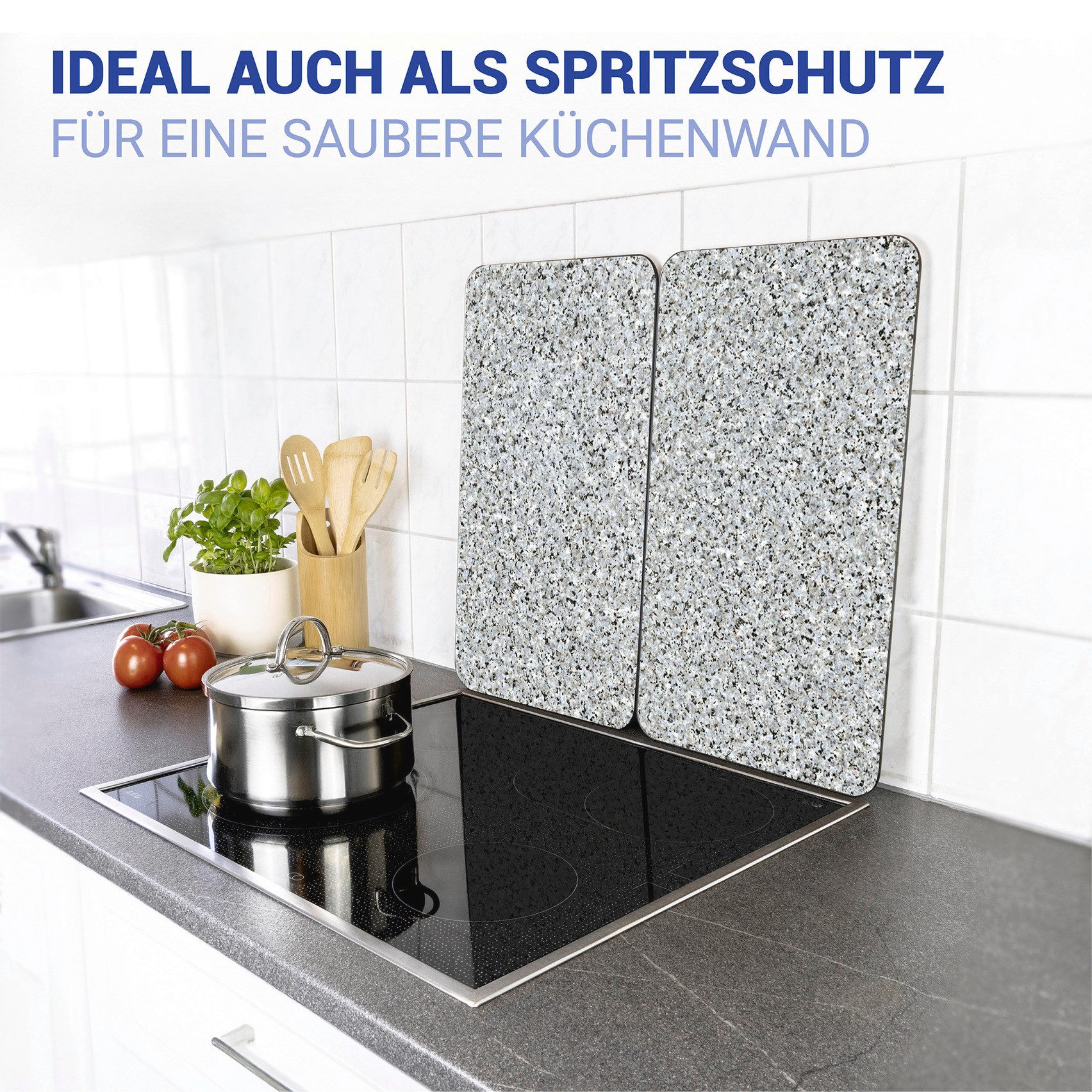 WENKO Kookplaatdeksel Universal Model Granit Kookplaatafdekking voor alle soorten kookplaten, krasvast, met antislipvoetjes (set, 2-delig)