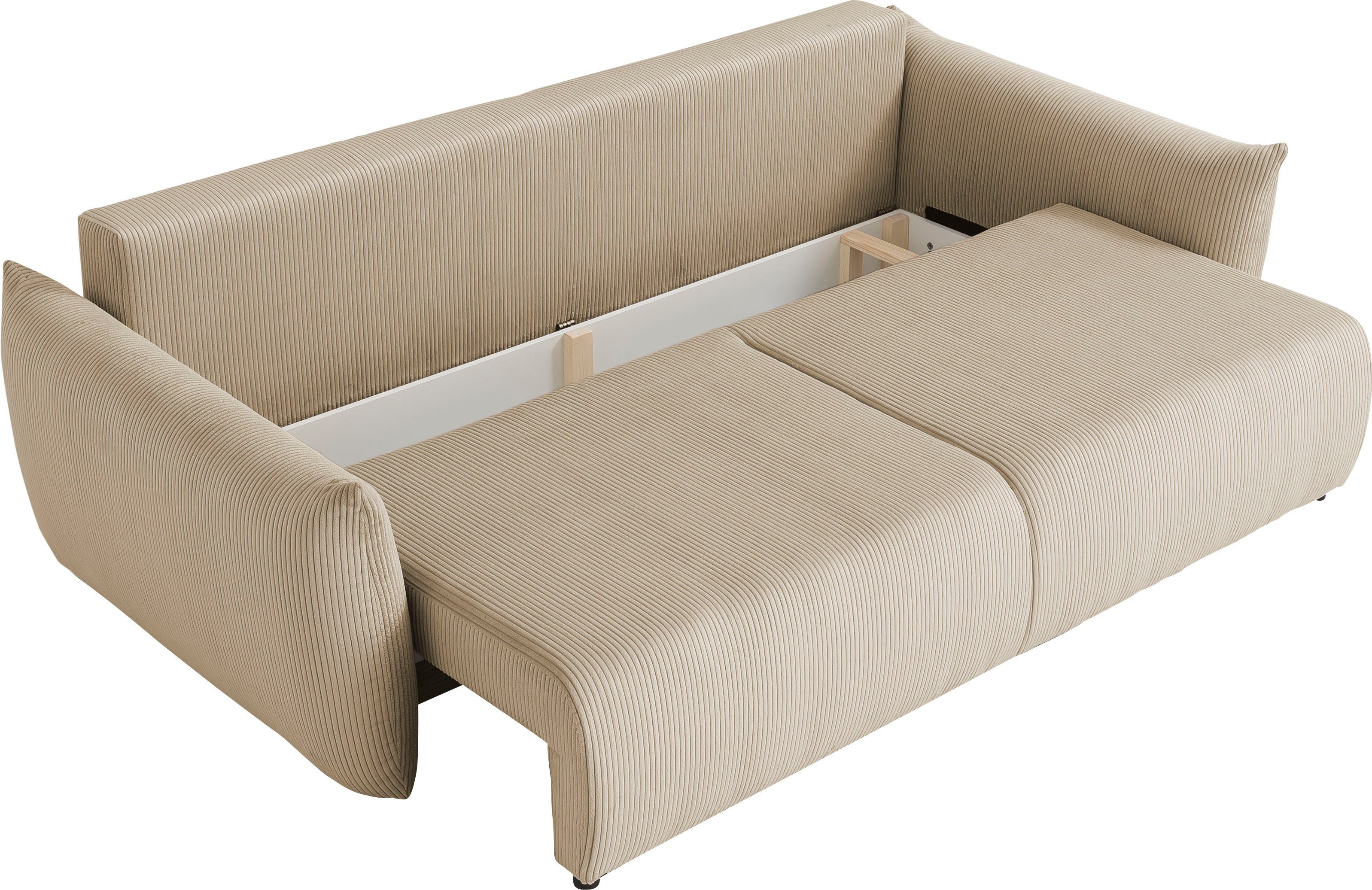 INOSIGN 3-zitsbank MAVAS slaapbank met bedlade ca. 240/108 cm (ligoppervlak 212/145 cm), ribfluweel, chenille, structuur