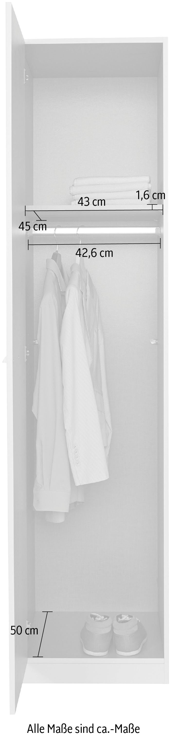 Draaideurkast Kledingkast VANDOR in drie breedtes, hoogte 197 cm, grepen in grijs metallic made in germany