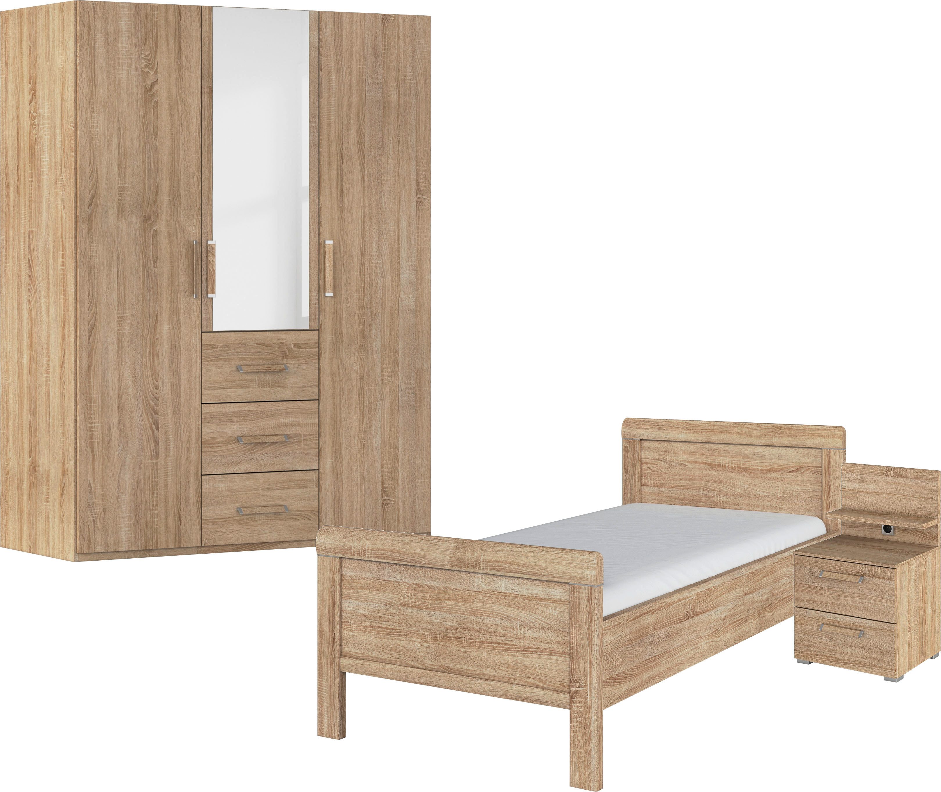 rauch Slaapkamerserie Compleet slaapkamer EVELYN Kast en bed in 2 breedtes, nachtkastje met paneel MADE IN GERMANY (set, 3-delig) garderobekasten