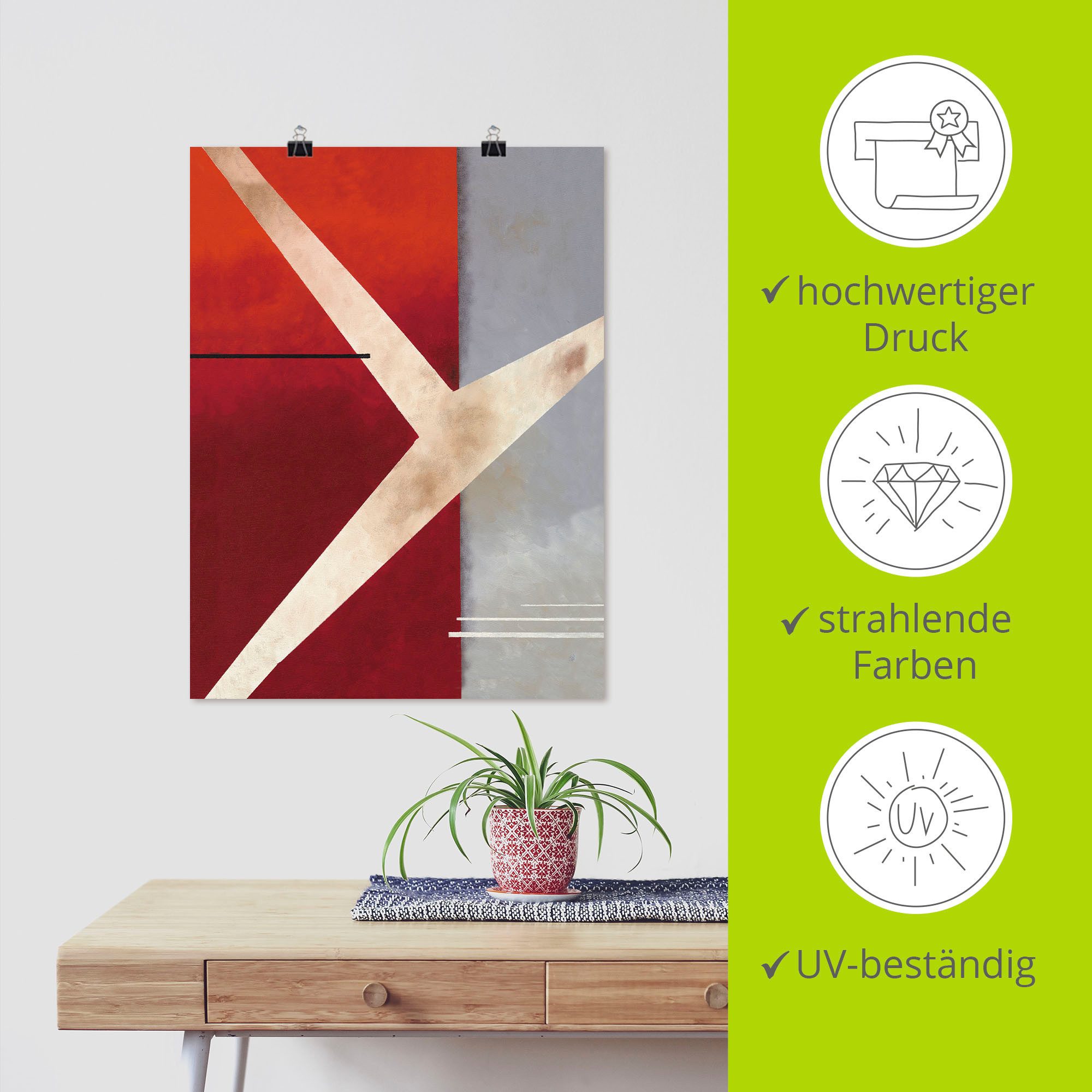 Artland Artprint Abstract in rood/grijs als artprint op linnen, poster in verschillende formaten maten