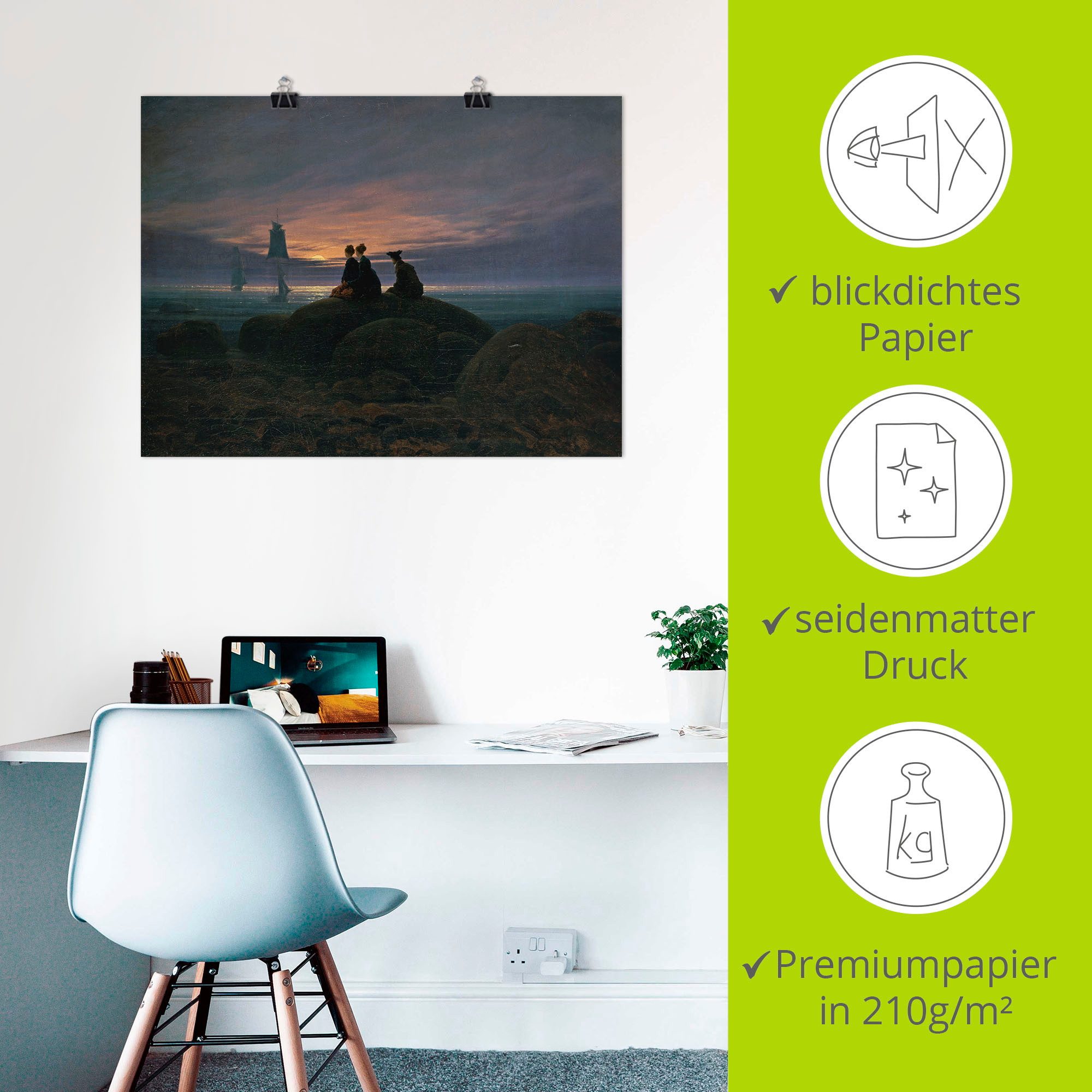 Artland Artprint Maansopgang aan de zee pendant als artprint op linnen, muursticker of poster in verschillende maten