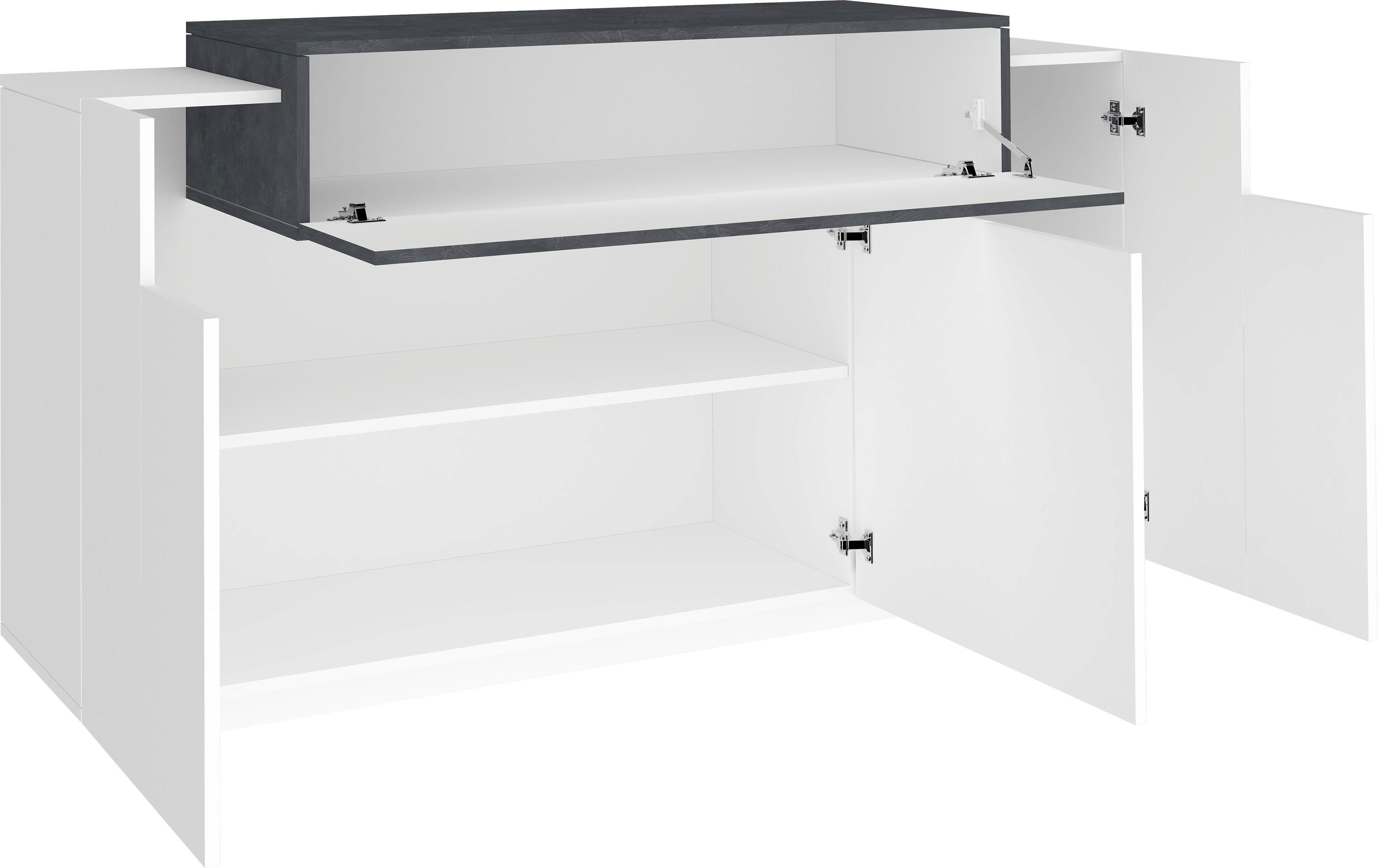 INOSIGN Kast Coro, commode, kast, buffet, greeploos 1 klep, 3 deuren, dubbele diepte hoogglans fronten, breedte 140
