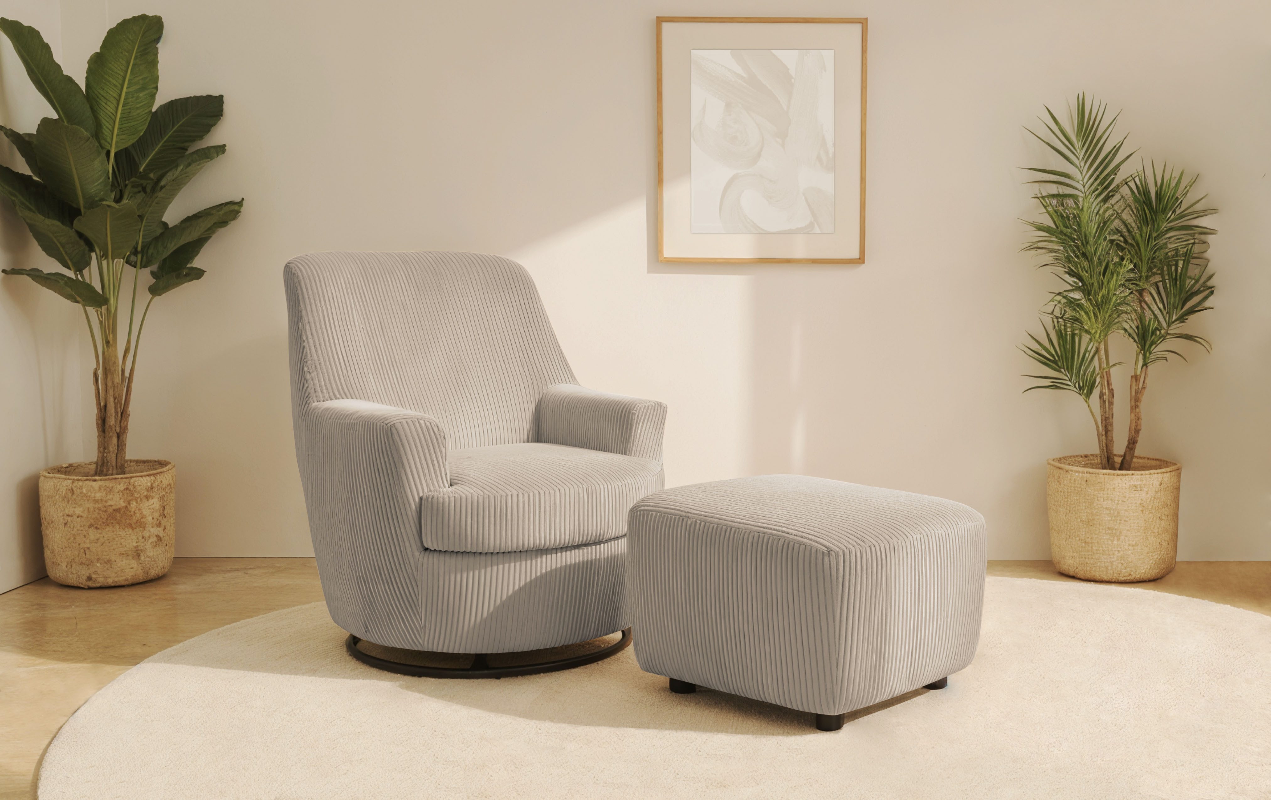 INOSIGN Draaibare fauteuil Hetty, draaistoel met kantelfunctie en poef, leesstoel, armstoel (set, 2 stuks) fauteuils bruin
