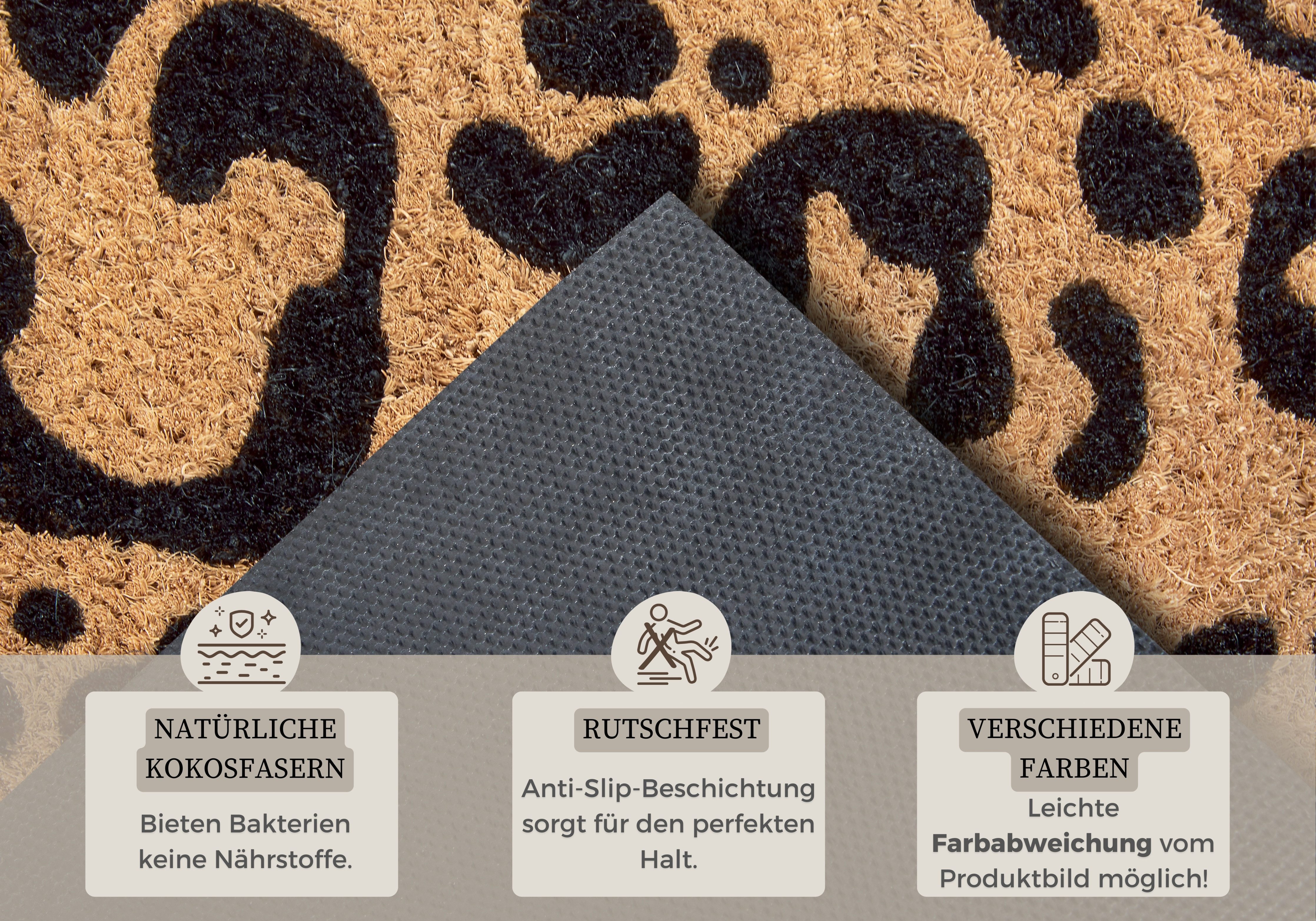 HANSE Home Mat Mix Mats Kokos Leopard Look, deurmat Kokos, vuilopvangmat, outdoor, antislip, binnen, kokosmat, gang