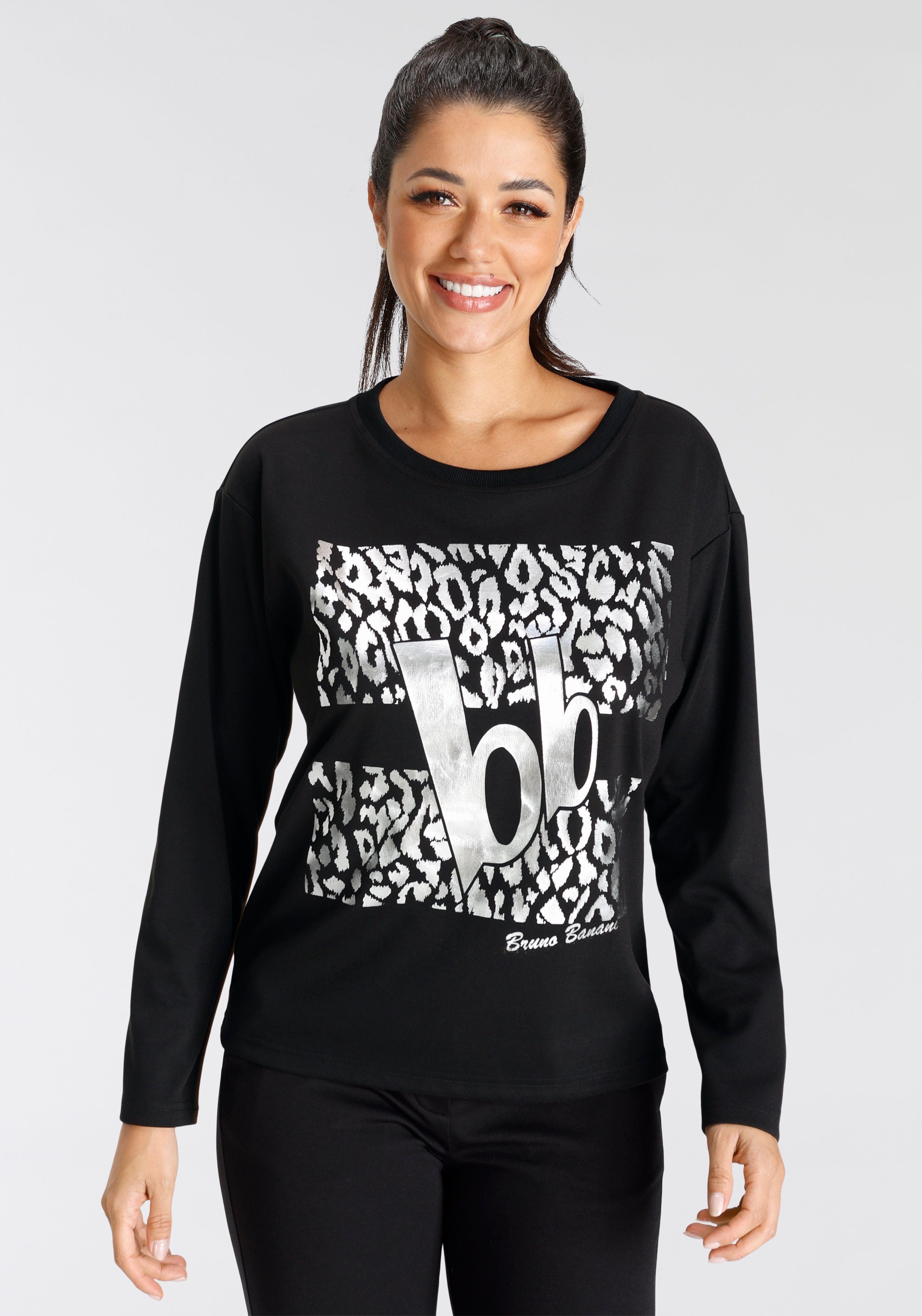 Bruno Banani Sweatshirt zilverkleurige leo-print nieuwe collectie