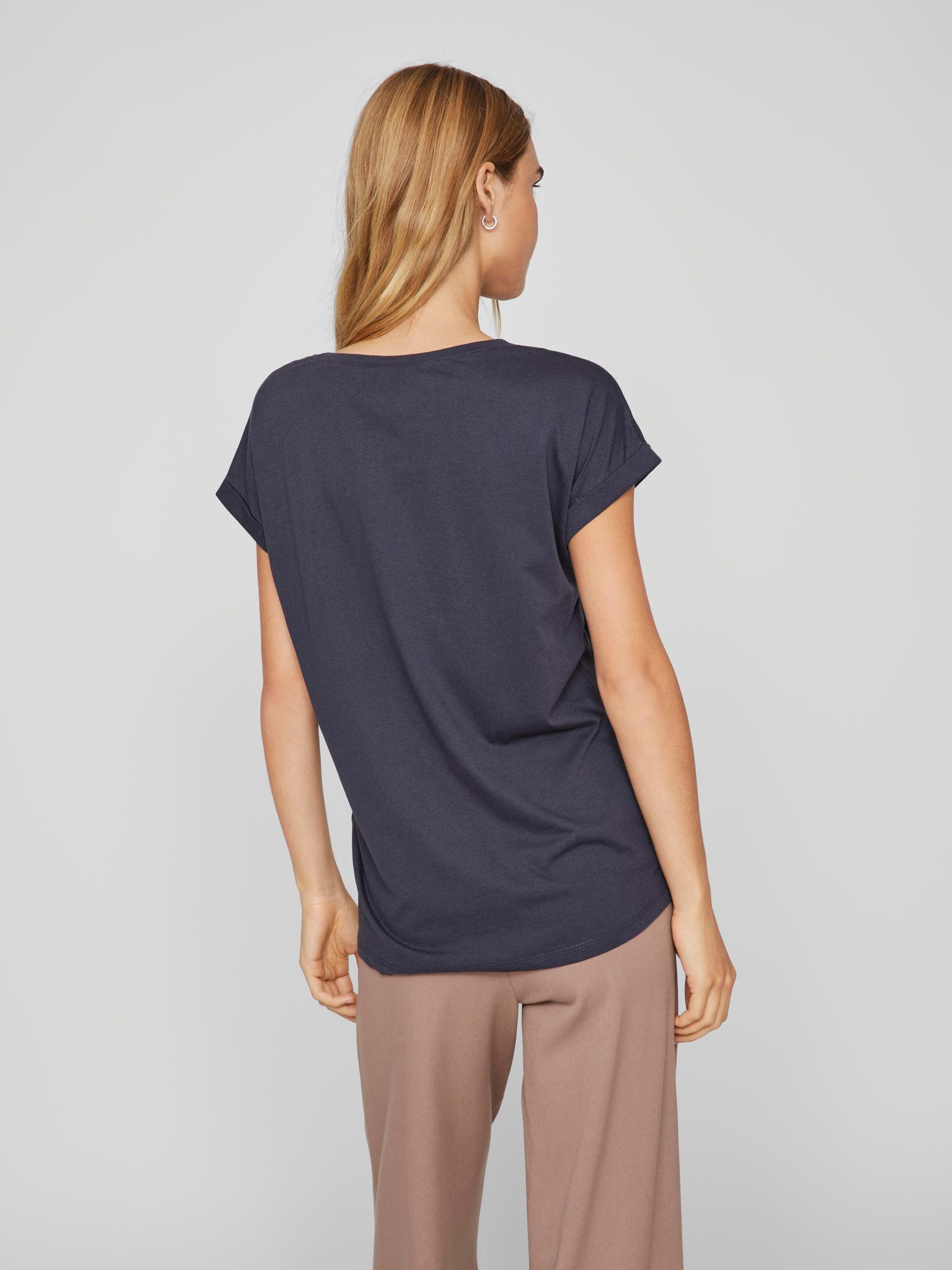 Vila Shirt met ronde hals VIDREAMERS NEW PURE T-SHIRT/SU-NOOS Basic dames T-shirt met ronde hals en omgeslagen mouwen