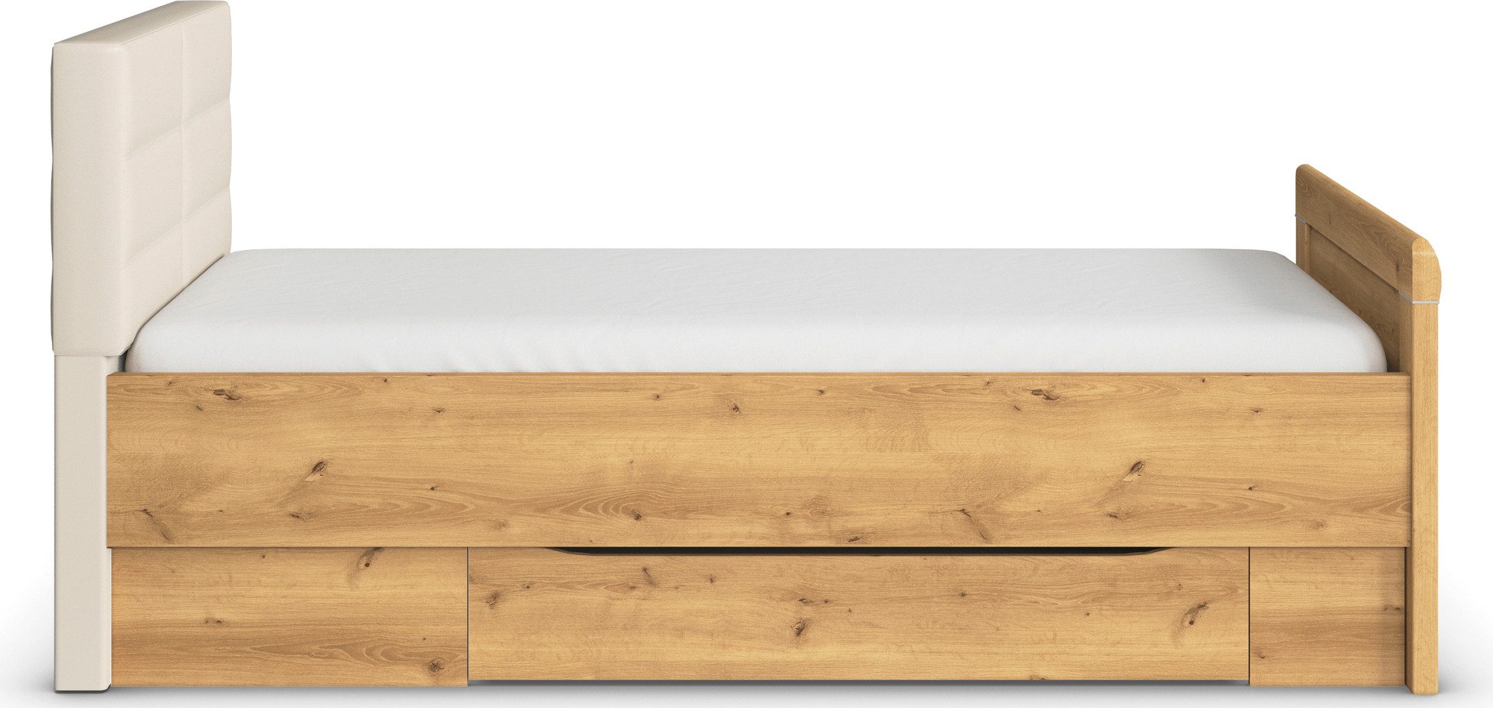 rauch Ledikant met bergruimte Bed Eenpersoons Stollenbed Bedkasten EVELYN in comfortabele hoogte met gestoffeerd hoofdeinde en lades made in germany
