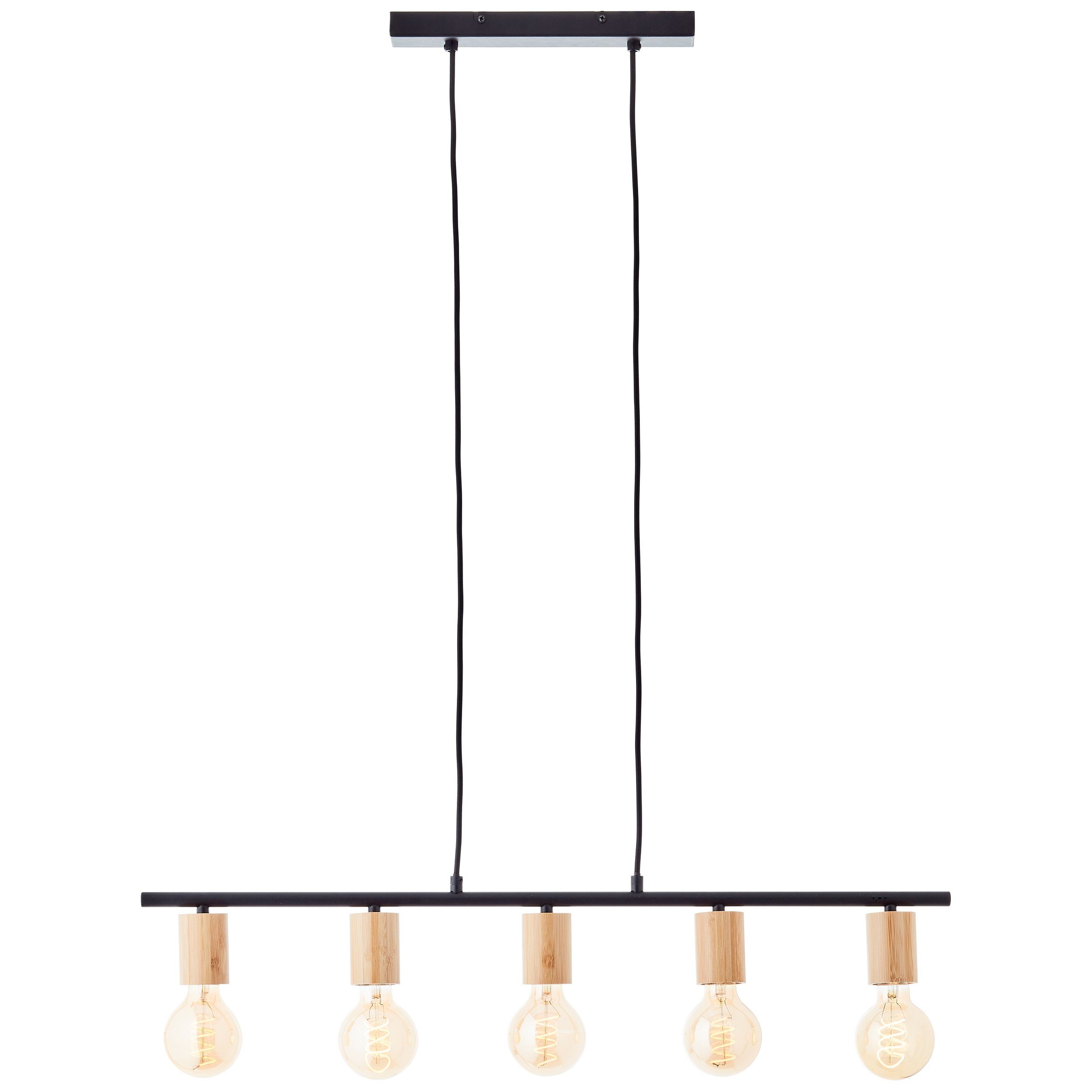 Brilliant Leuchten Hanglamp KERRY 113 x 80 x 5 cm, 5 x e27, inkortbaar, metaal/bamboe, zwart/natuur (1 stuk)