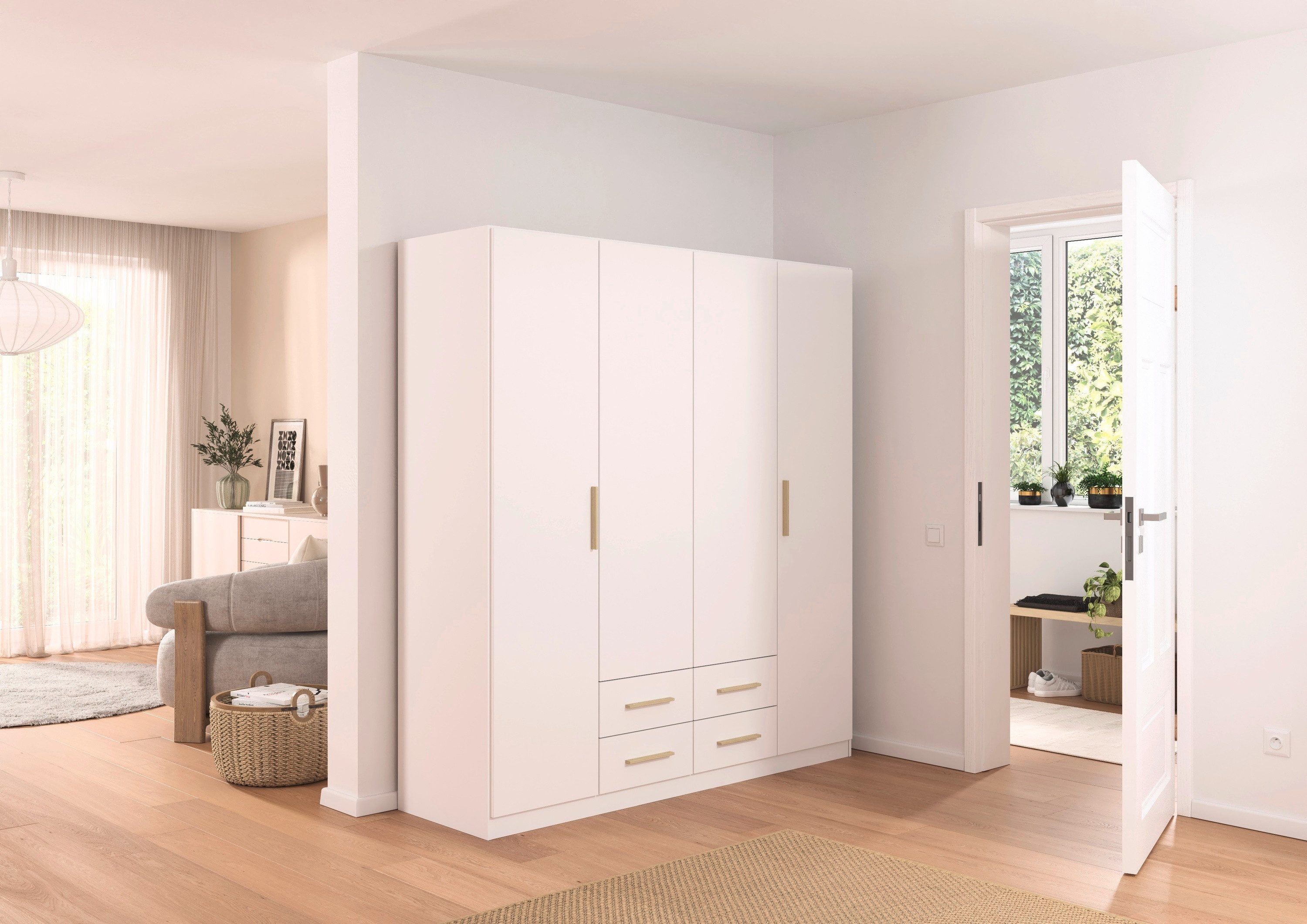 rauch Draaideurkast Kledingkast garderobe KREFELD optioneel met spiegel met 3 greepvarianten, incl. praktische lades made in germany