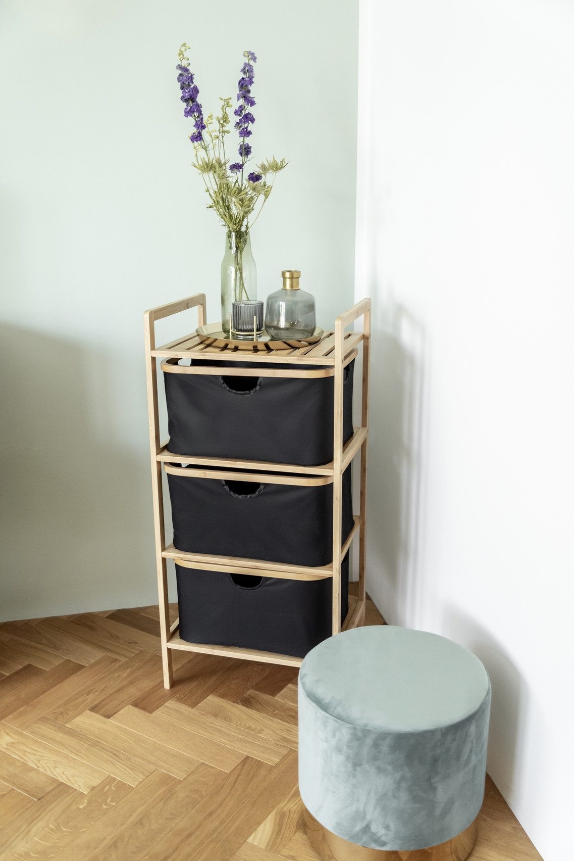 WENKO Wasmand Modell Ecori Opbergmanden, gerecycled polyester met bamboe frame (set, 2 stuks)
