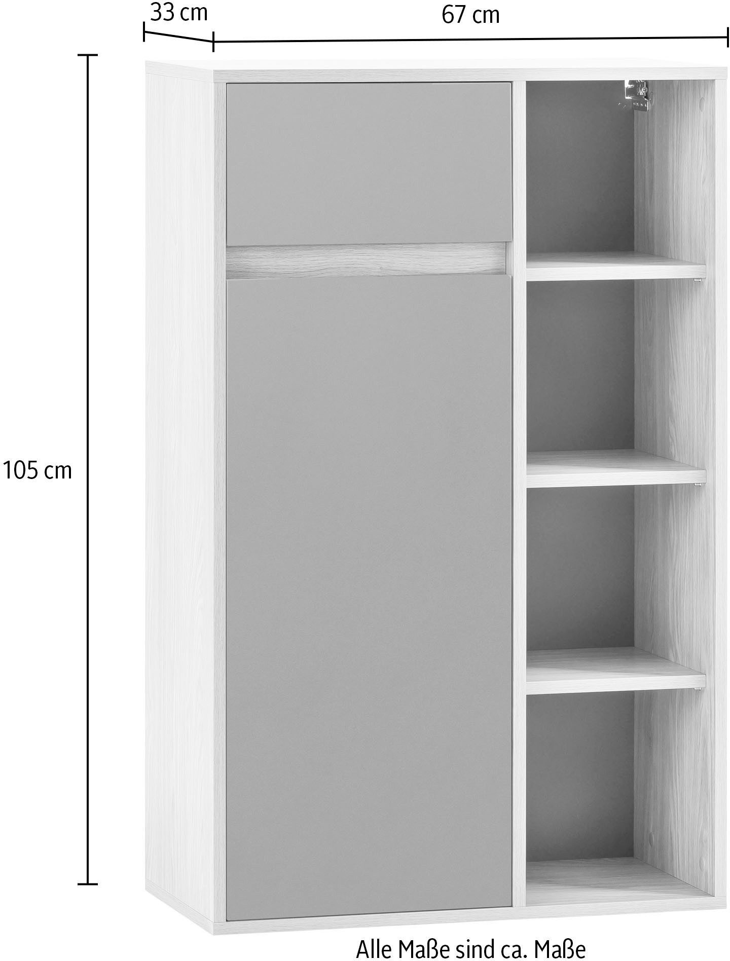 Schildmeyer Halfhoge kast Mali, breedte 66 cm Houtdecor met voelbare structuur, grepenloze deuropening