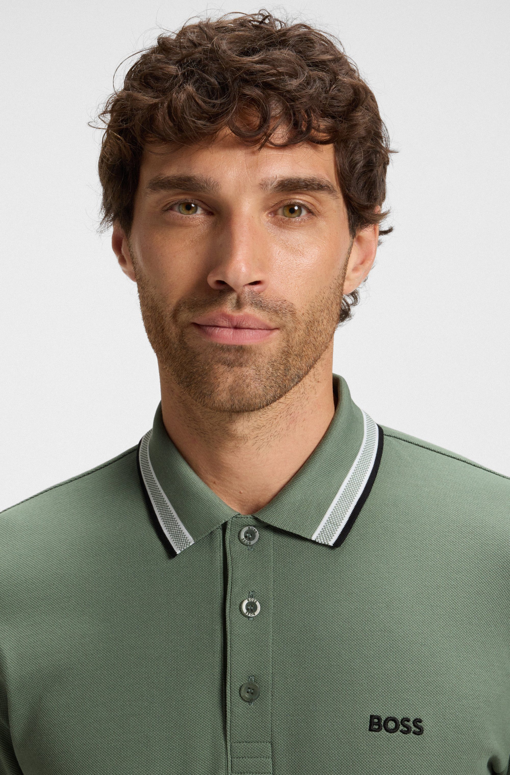 BOSS GREEN Poloshirt met lange mouwen Plisy met strepen op de kraag