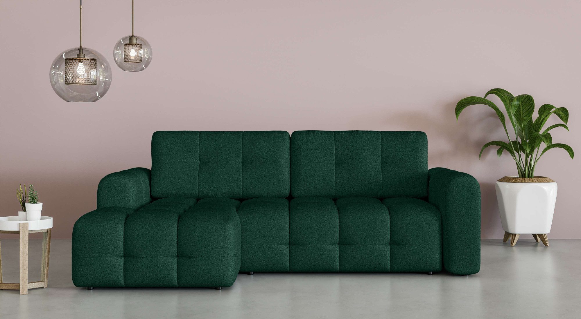 INOSIGN Hoekbank Manilla, optioneel met bedfunctie, B/D/H 265/170/91 cm L-vorm met recamiere rechts/links bestelbaar, golfondersteuning groen,