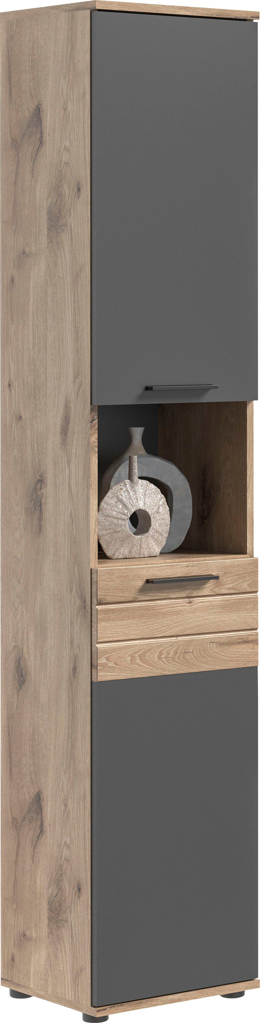 INOSIGN Hoge kast Riga, Breedte 37 cm, 2 deuren (deurscharnier verwisselbaar), 1 open vak hoge kasten bruin