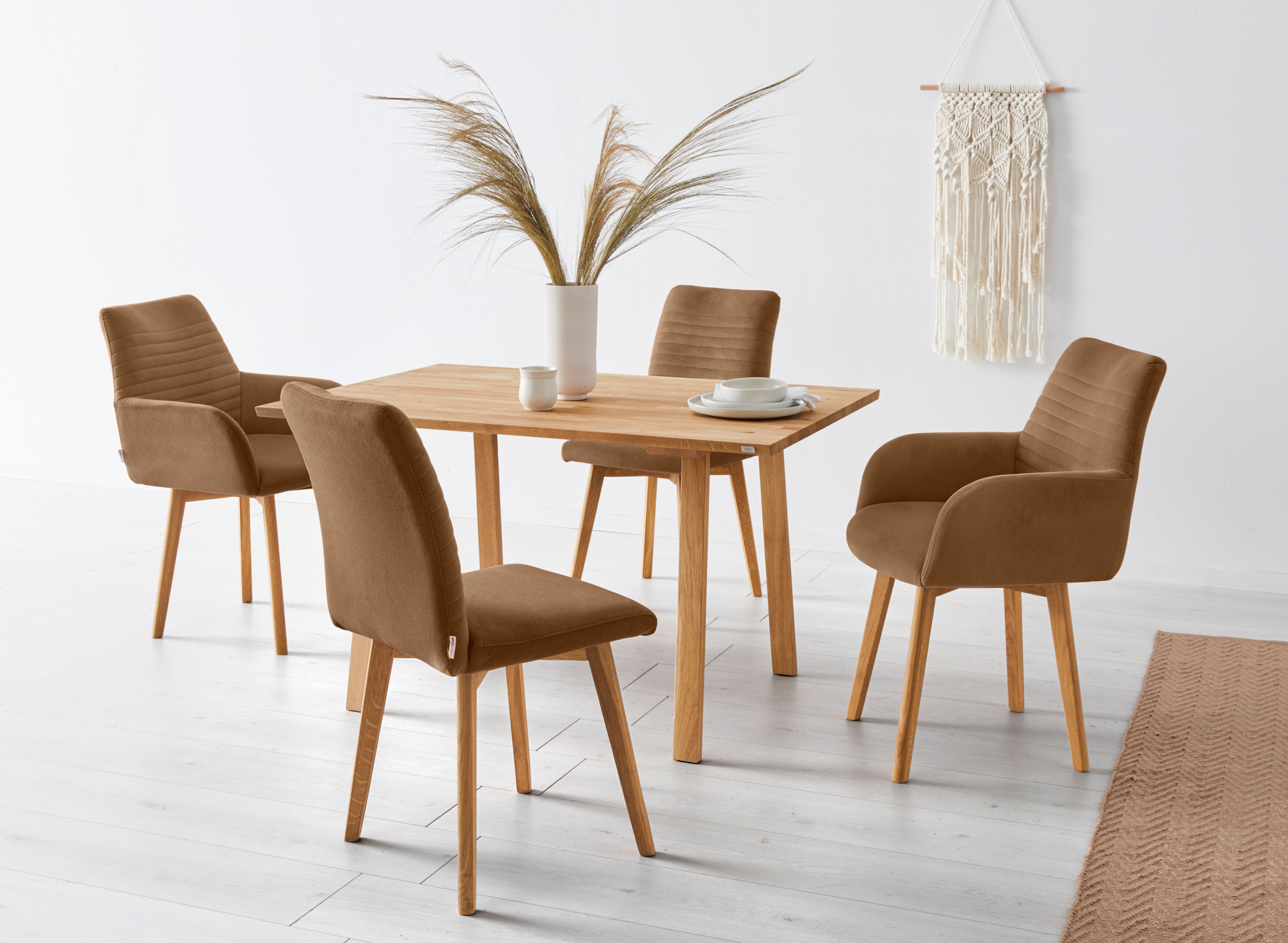 OTTO products Eetkamerstoel Alessja Bekleding van microvezel, frame van eiken massief hout (set, 2 stuks)