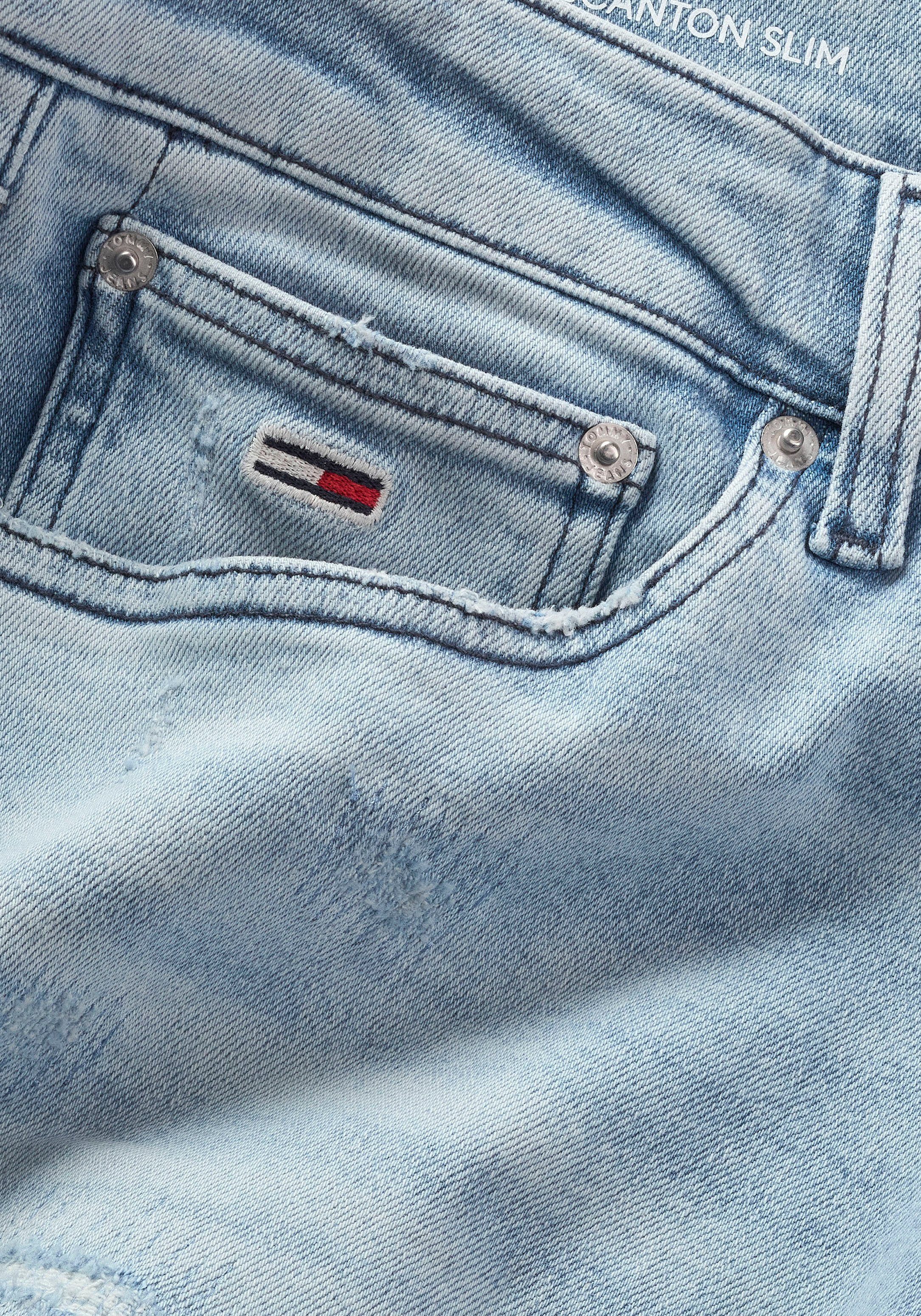 TOMMY JEANS Slim fit jeans SCANTON SLIM met slijtage- en destroyed-details