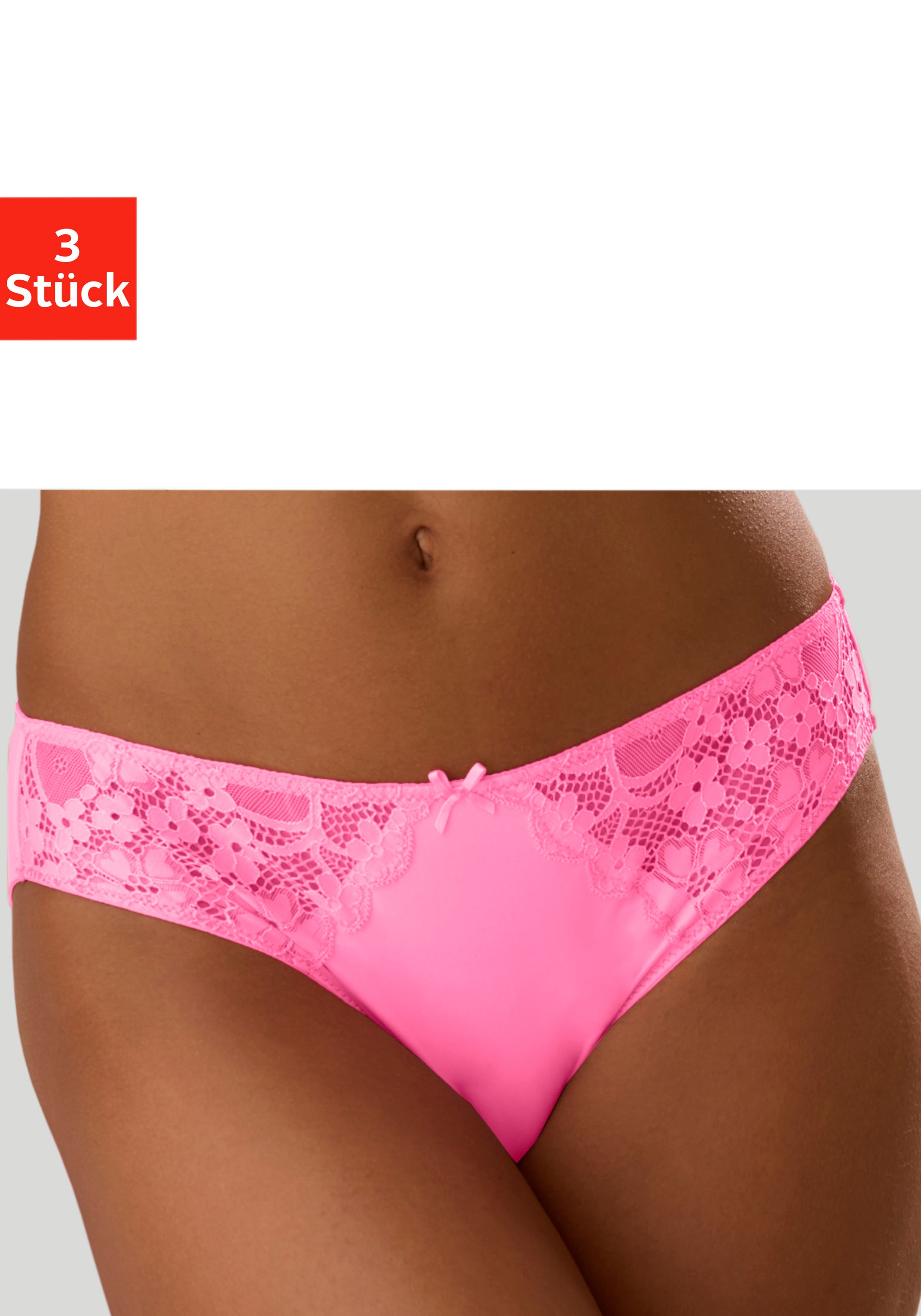 Petite fleur Slip met iets transparante jacquard-kant aan beide kanten opzij (3 stuks) dames slips maat 44/46 roze