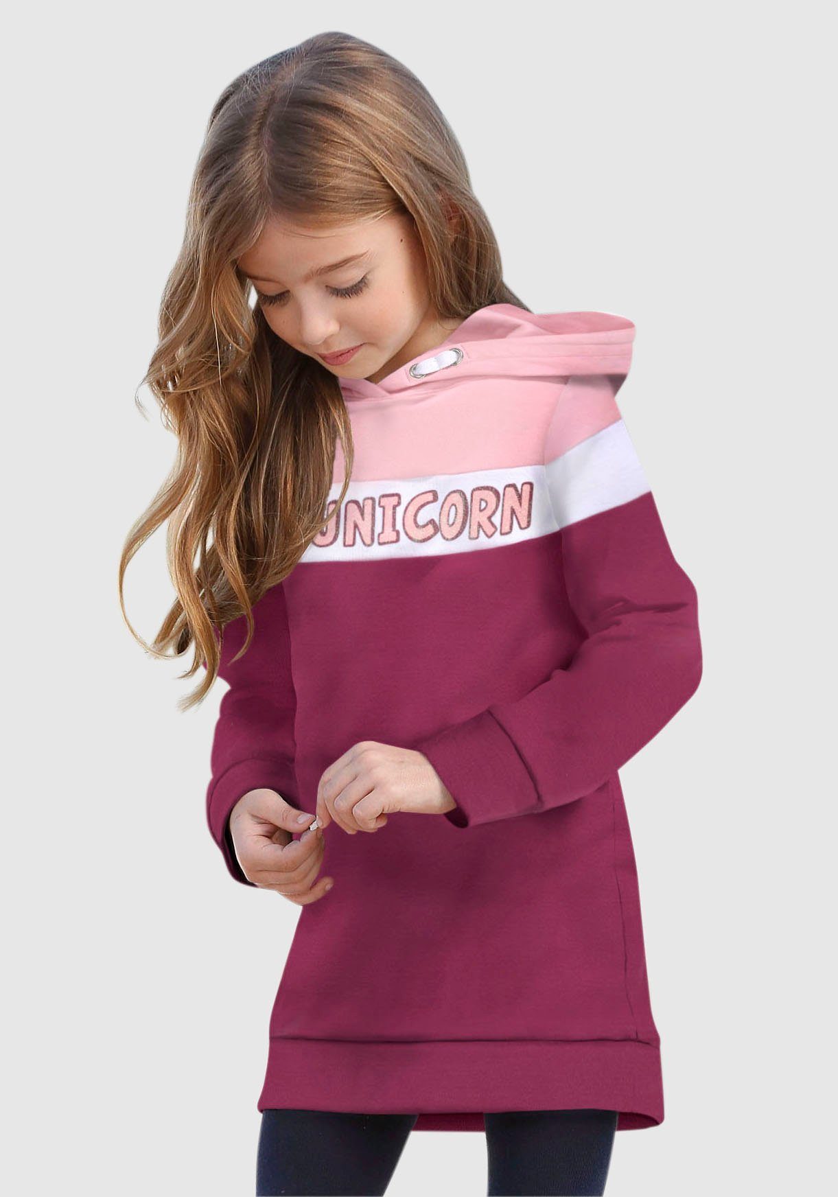 KIDSWORLD Sweatjurk Unicorn lang, modieus, van katoenmix, lange mouwen