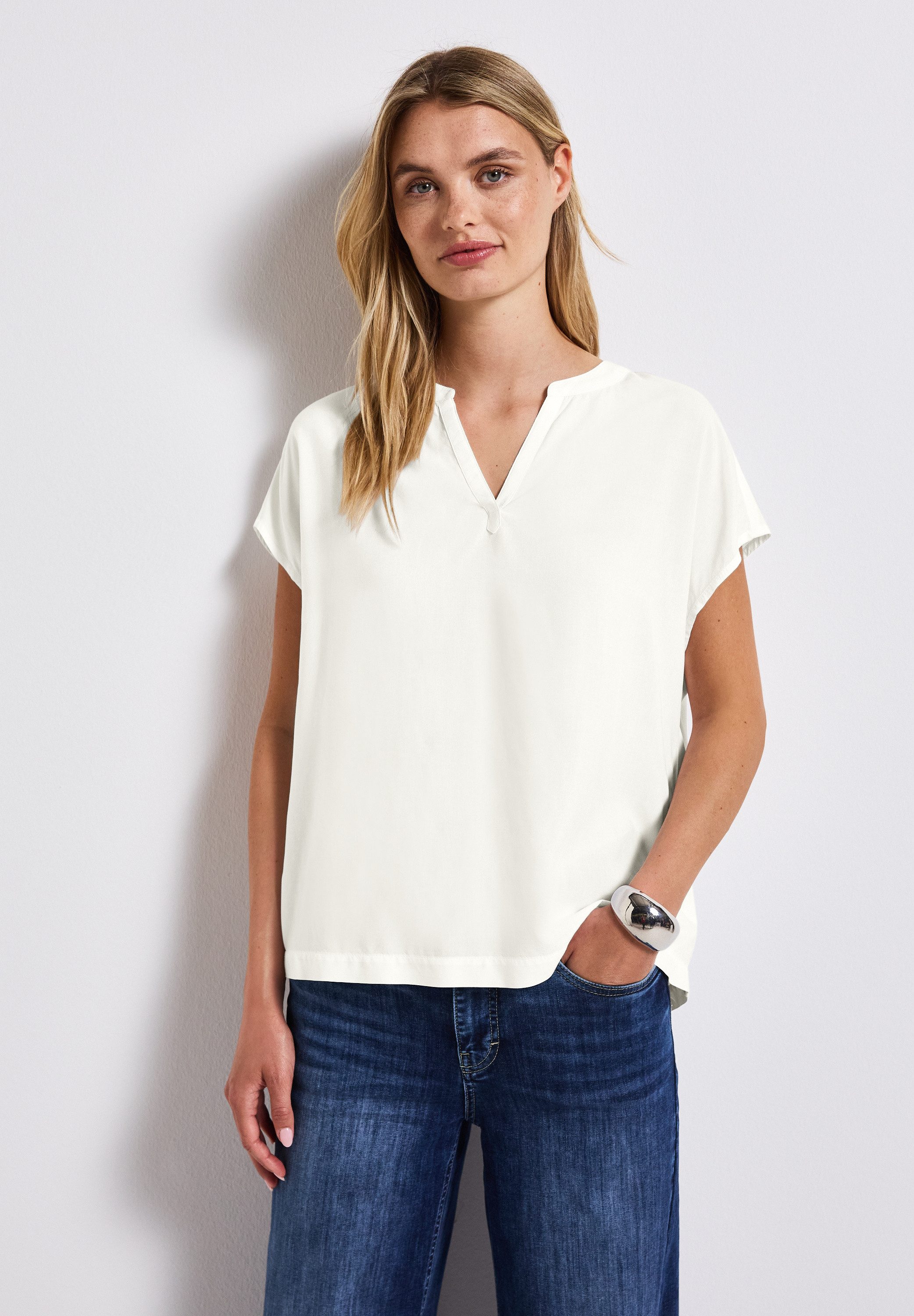 STREET ONE Blouse met korte mouwen Hals met split