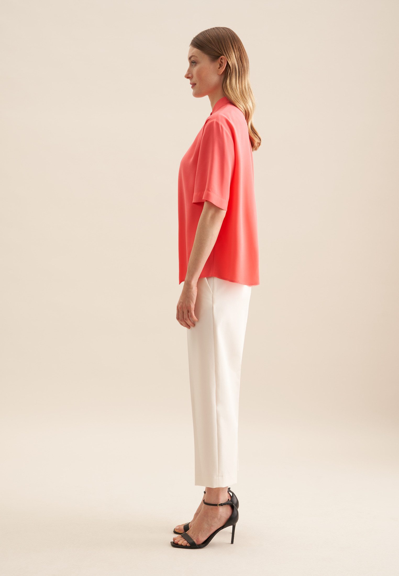 seidensticker Shirtblouse Zwarte roos Korte mouwen ronde hals uni