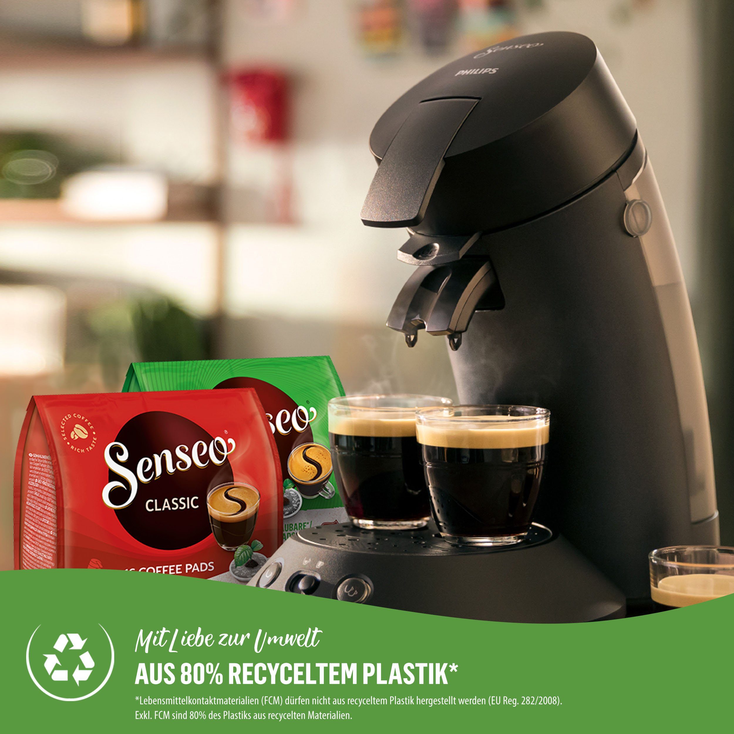 Senseo Koffiepadautomaat Original Plus ECO CSA210/22, met twee koffie-instellingen, van 80% gerecycled plastic, inclusief gratis toevoeging (waarde 5 € rrp)