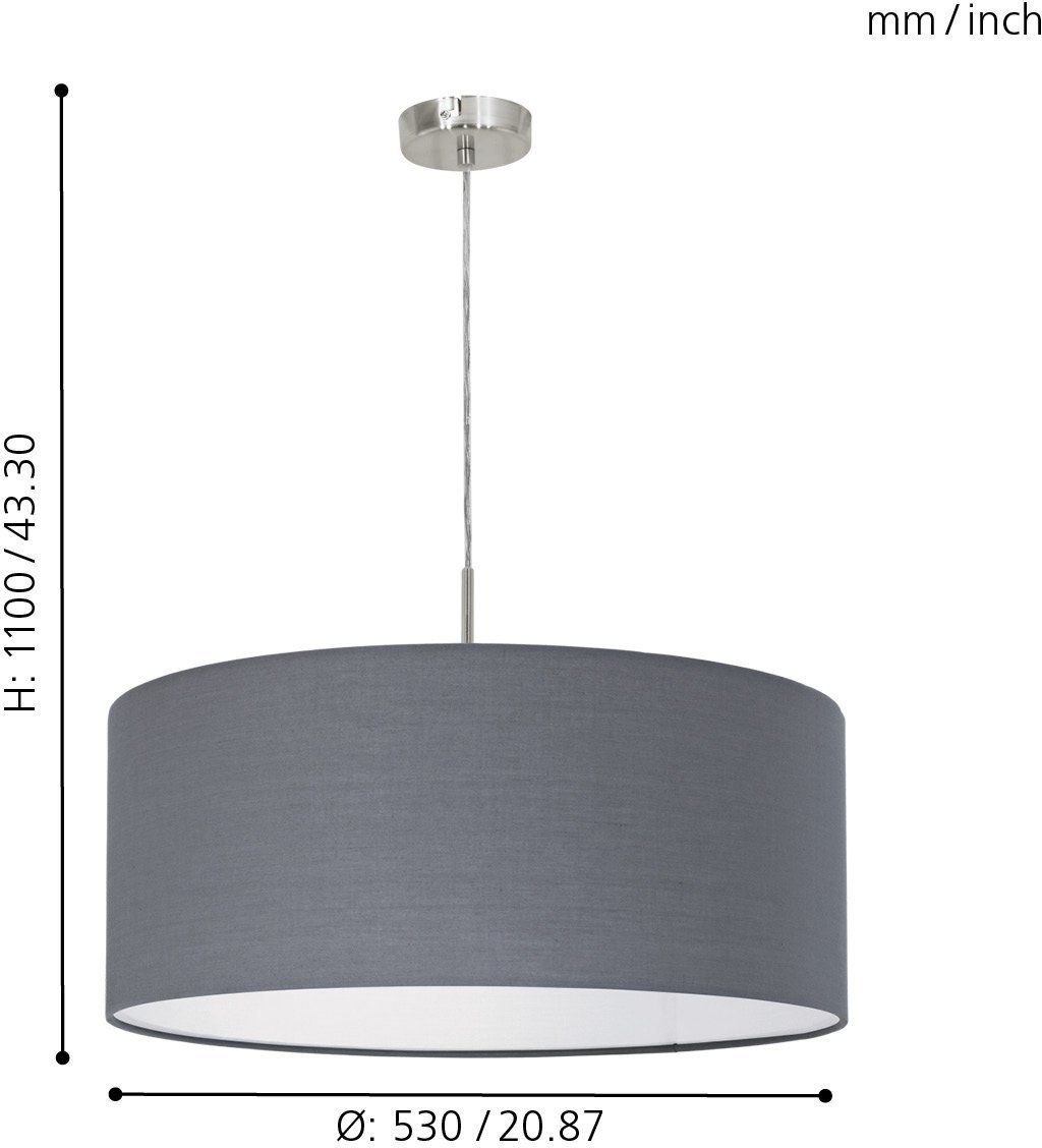 EGLO Hanglamp PASTERI nikkel-mat / ø53 x h110 cm / excl. 1x e27 (elk max. 60 w) / van stof