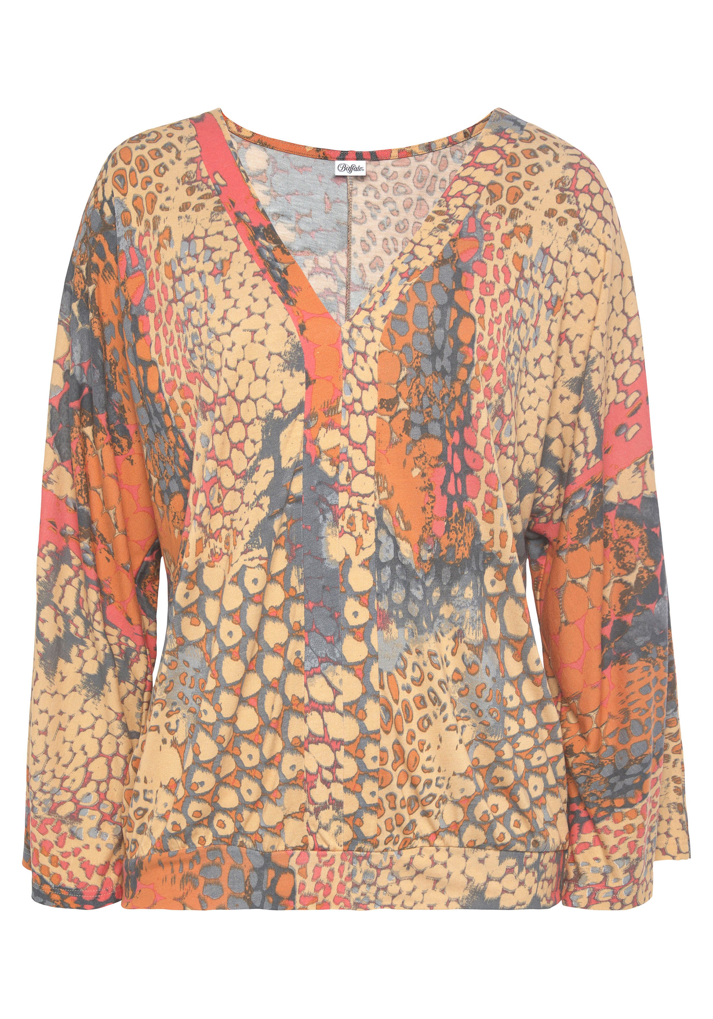 Buffalo Shirt met vleermuismouwen met animalprint, losse blouse met v-hals, blouseshirt