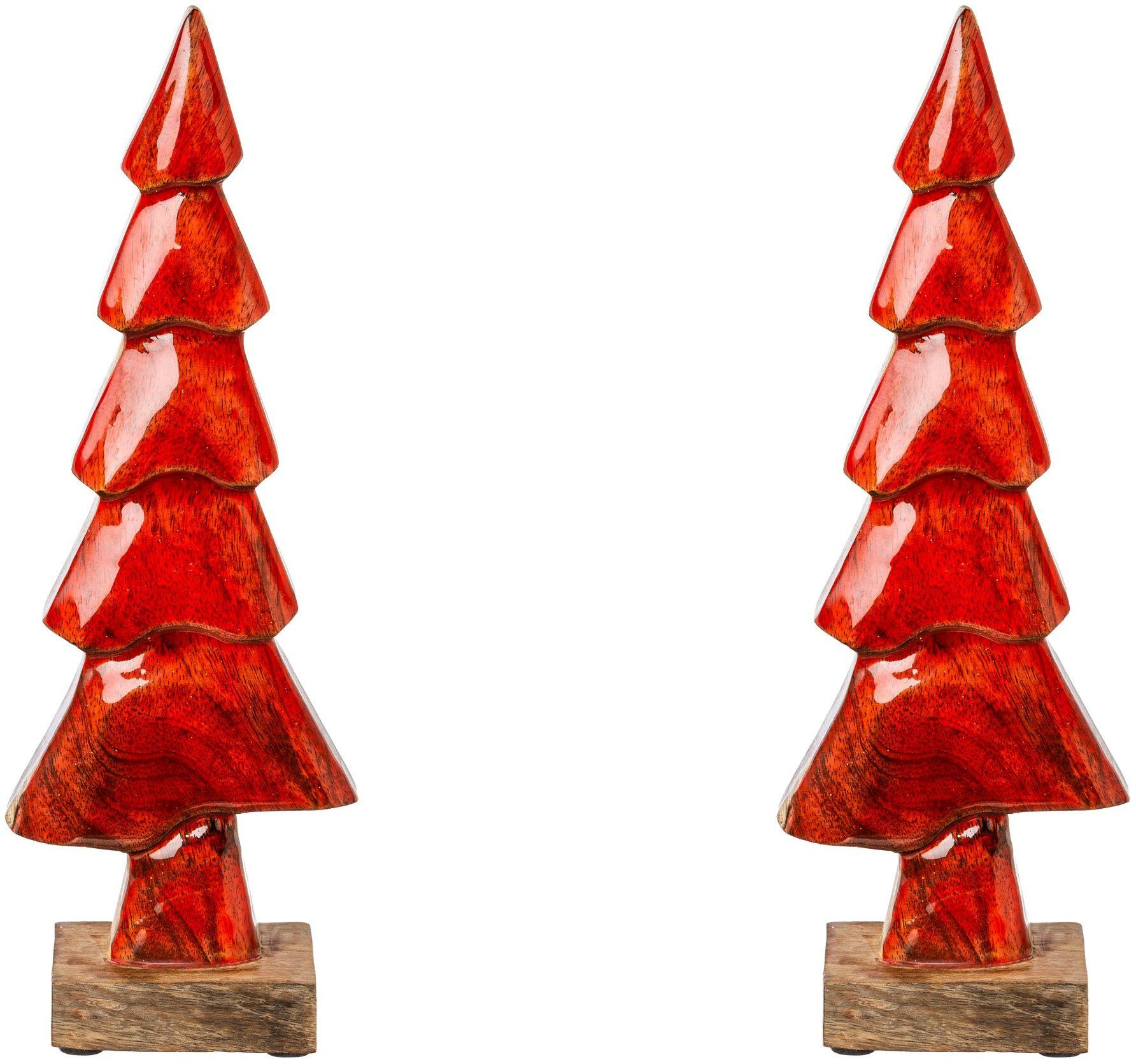 Creativ deco Deco-boom Kerstversiering rood met emaille glitterafwerking (2 stuks)