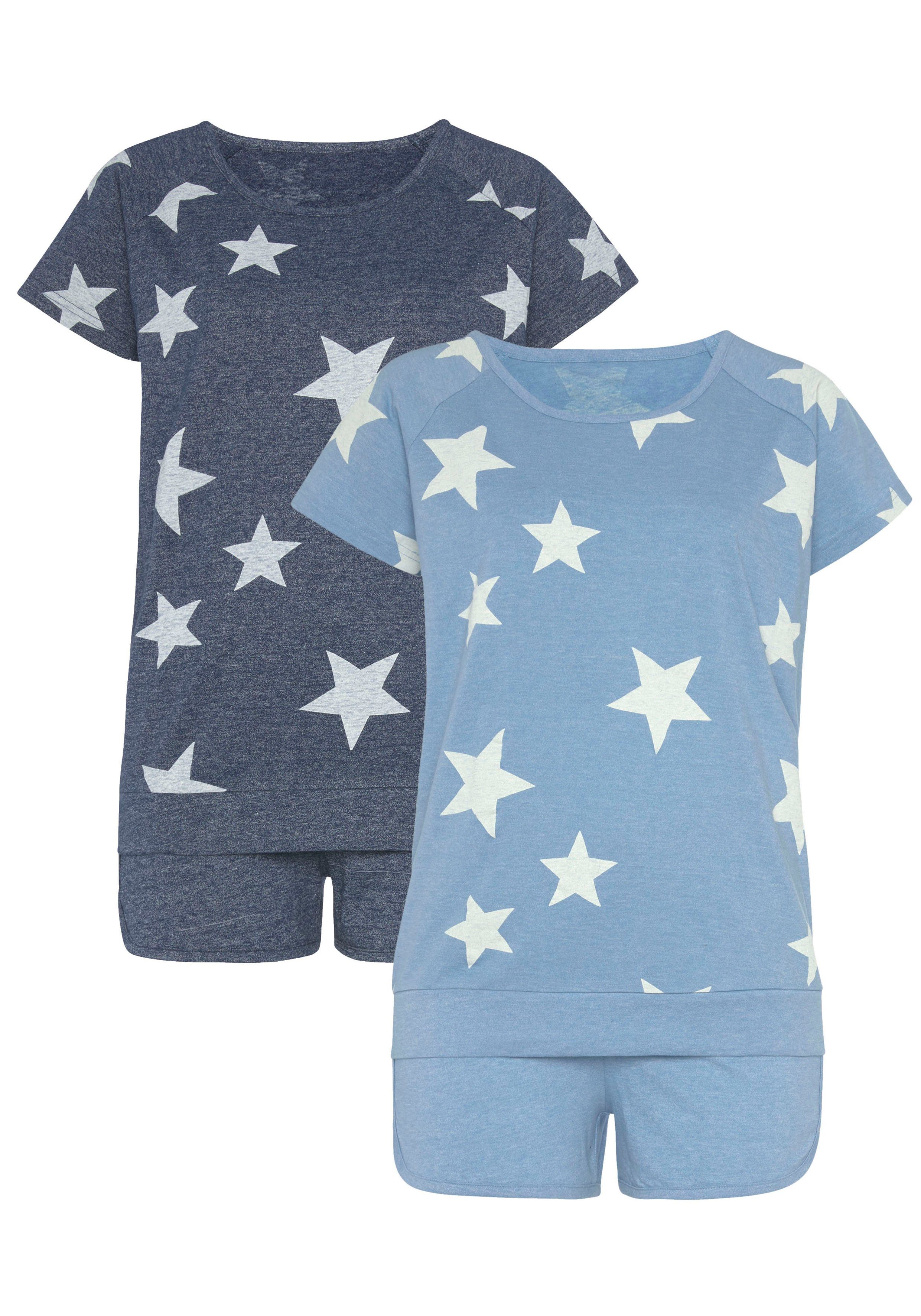 Vivance Dreams Shortama in een gemêleerde look met sterretjes (4-delig, Set van 2)