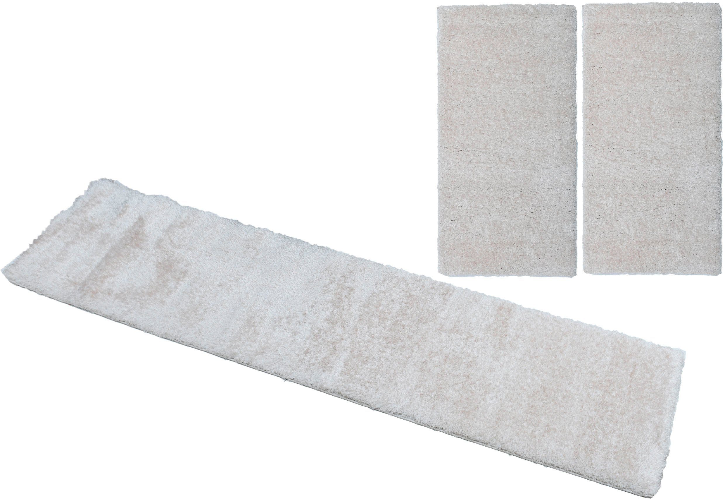 my home Set slaapkamerkleedjes Malin Hochflor, shaggy, effen kleuren, lichte glans, microvezel, onderhoudsvriendelijk bedvloerkleden maat 14 beige