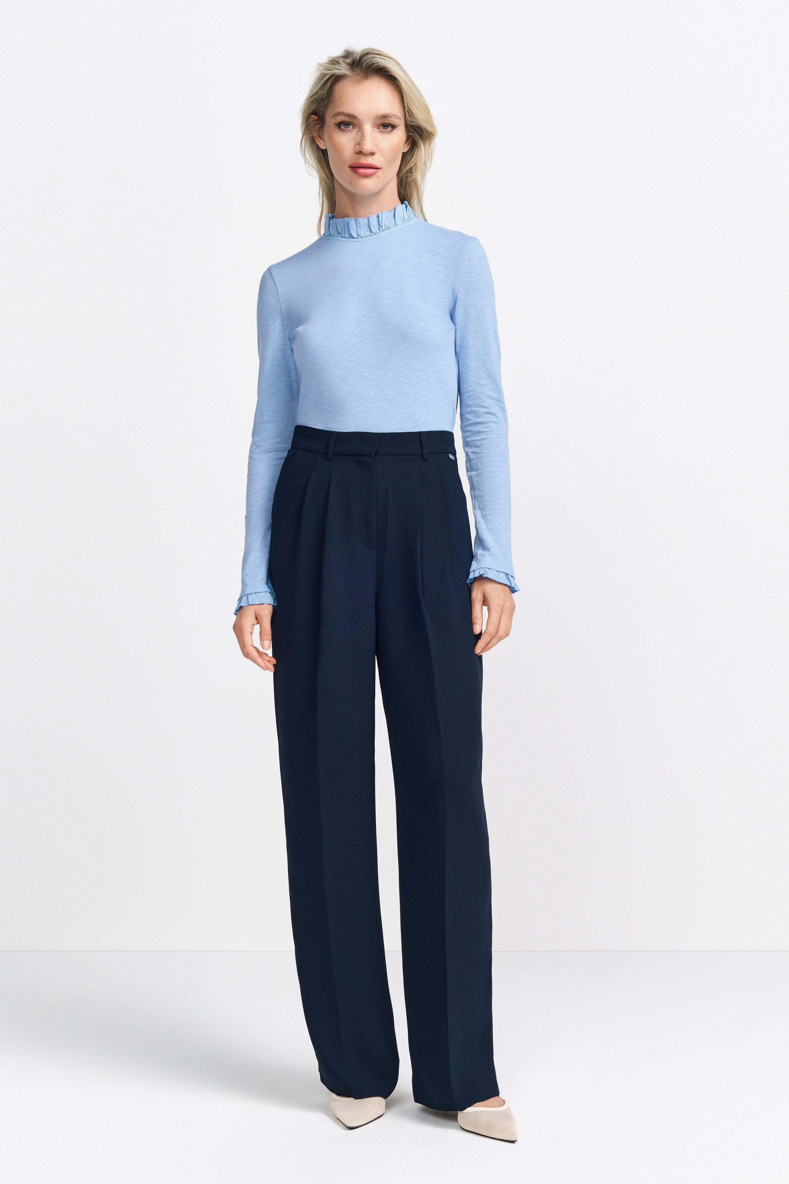 Rich & Royal Shirt met lange mouwen 2409 O Slub F LS met ruches aan de halslijn en manchetten