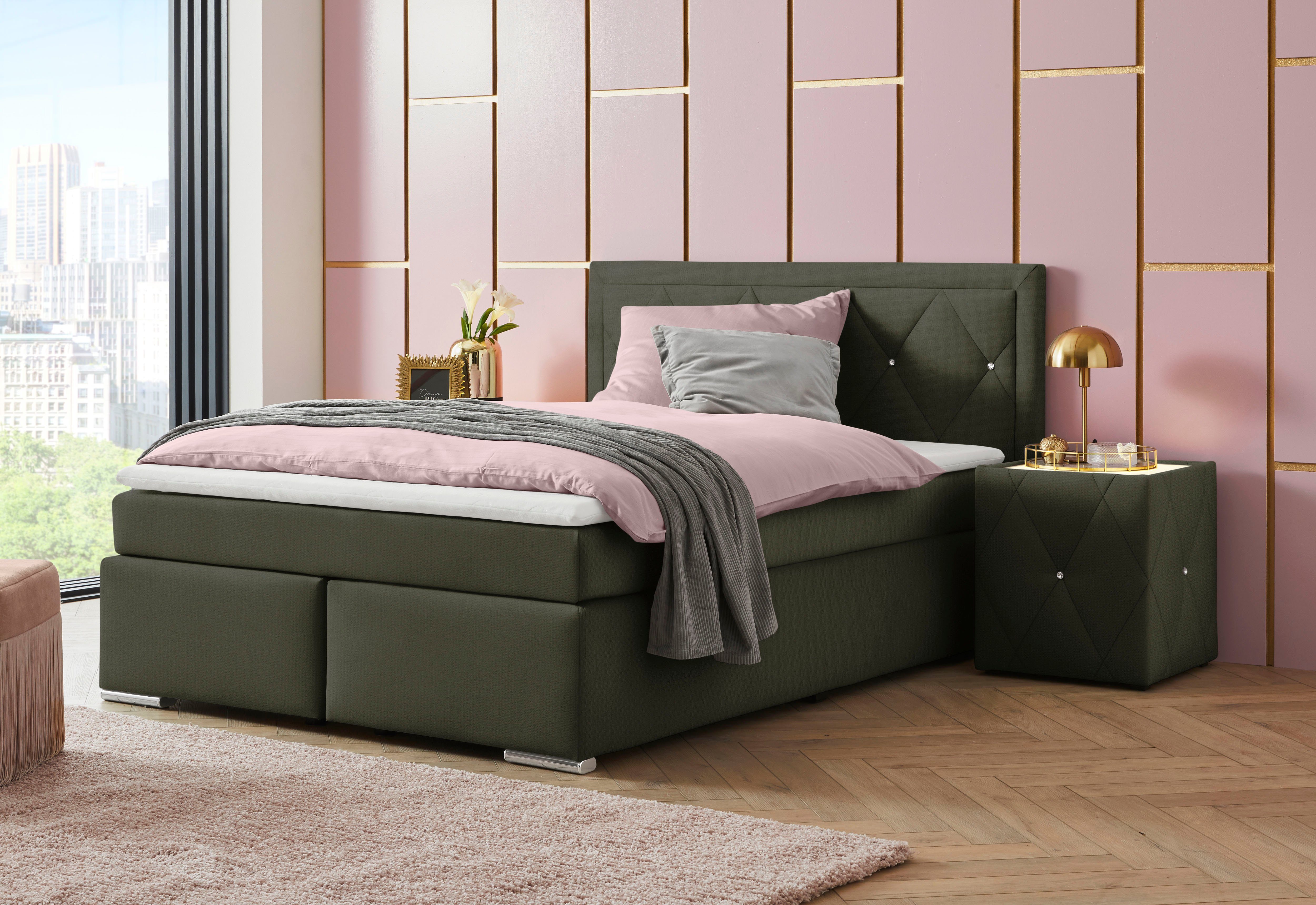 Leonique Boxspring Alfie, bestseller, optioneel met bedlade met strassteentjes in het hoofdbord, h2, h3 en h4 ter keuze