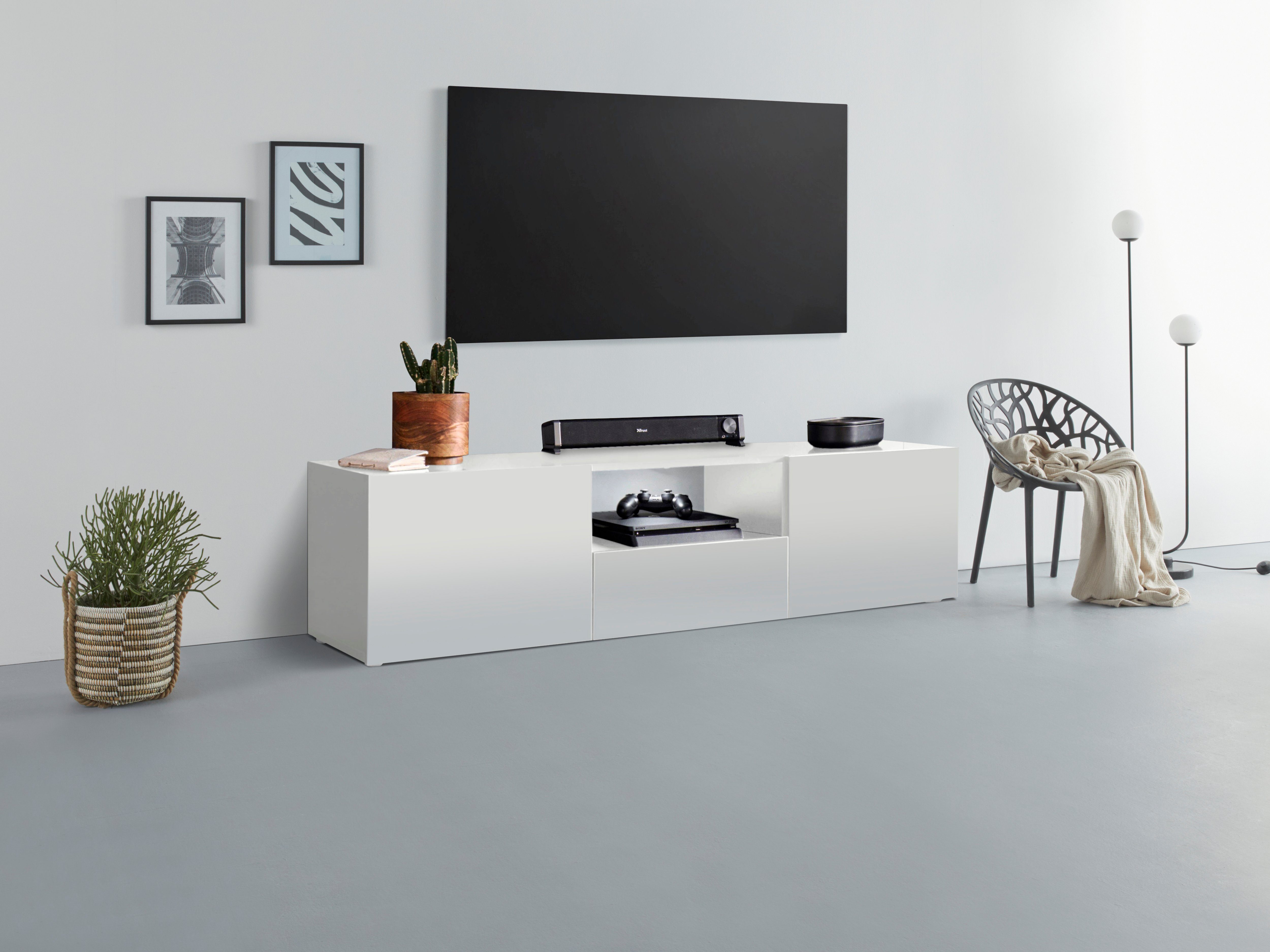 borchardt moebel tv-meubel sophia breedte 139 cm met 1 lade, staand en hangend wit