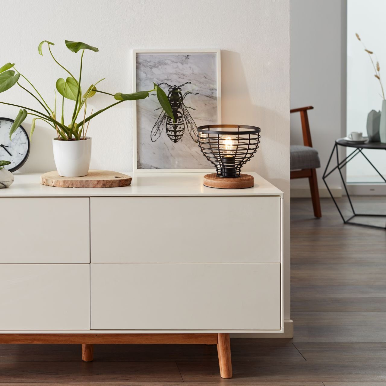 Brilliant Leuchten Tafellamp AVIA 18,5 cm hoogte, ø 20 cm, e27, metaal/hout, zwart/bruin (1 stuk)