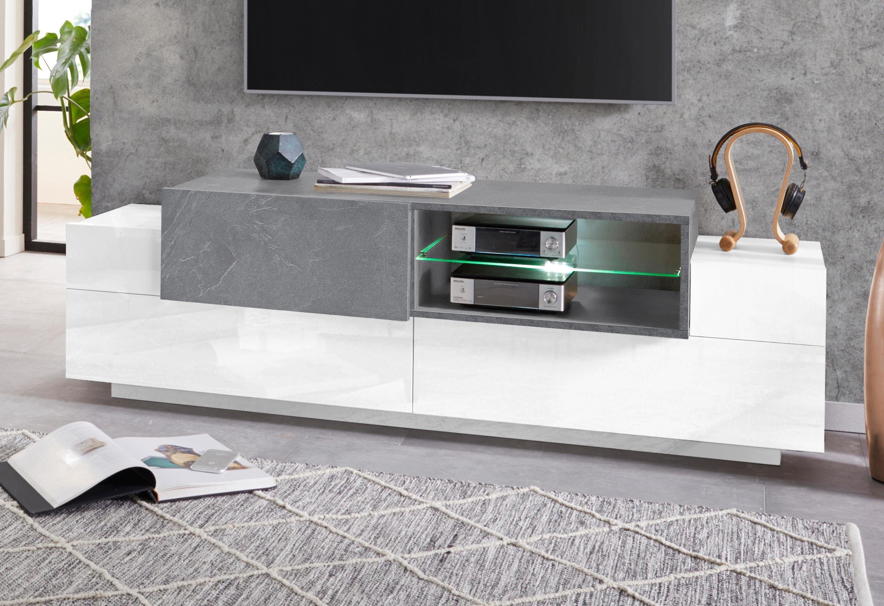 INOSIGN Tv-meubel Coro, lowboard, TV-commode, TV-meubelen, TV-bank met 2 kleppen, 1 deur, 1 glazen plank, breedte 160