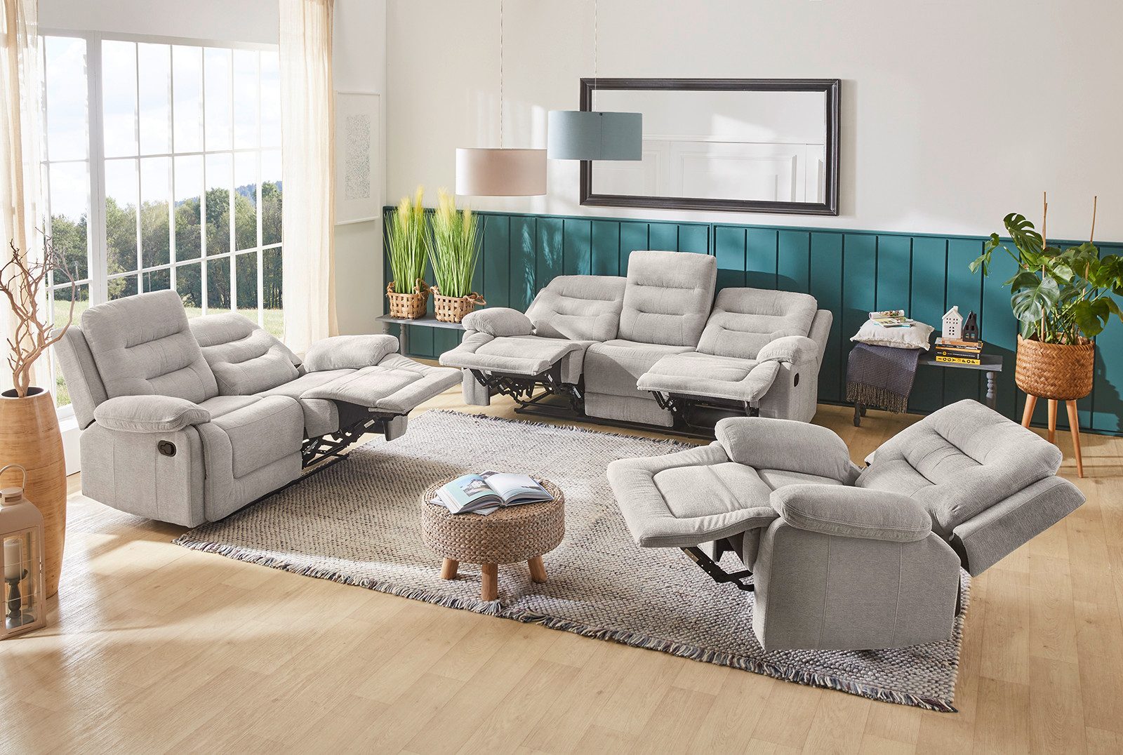 Jockenhöfer Gruppe 2-zitsbank Sylt Met ligfunctie door halfautomatische relaxfunctie, verend systeem-bekleding