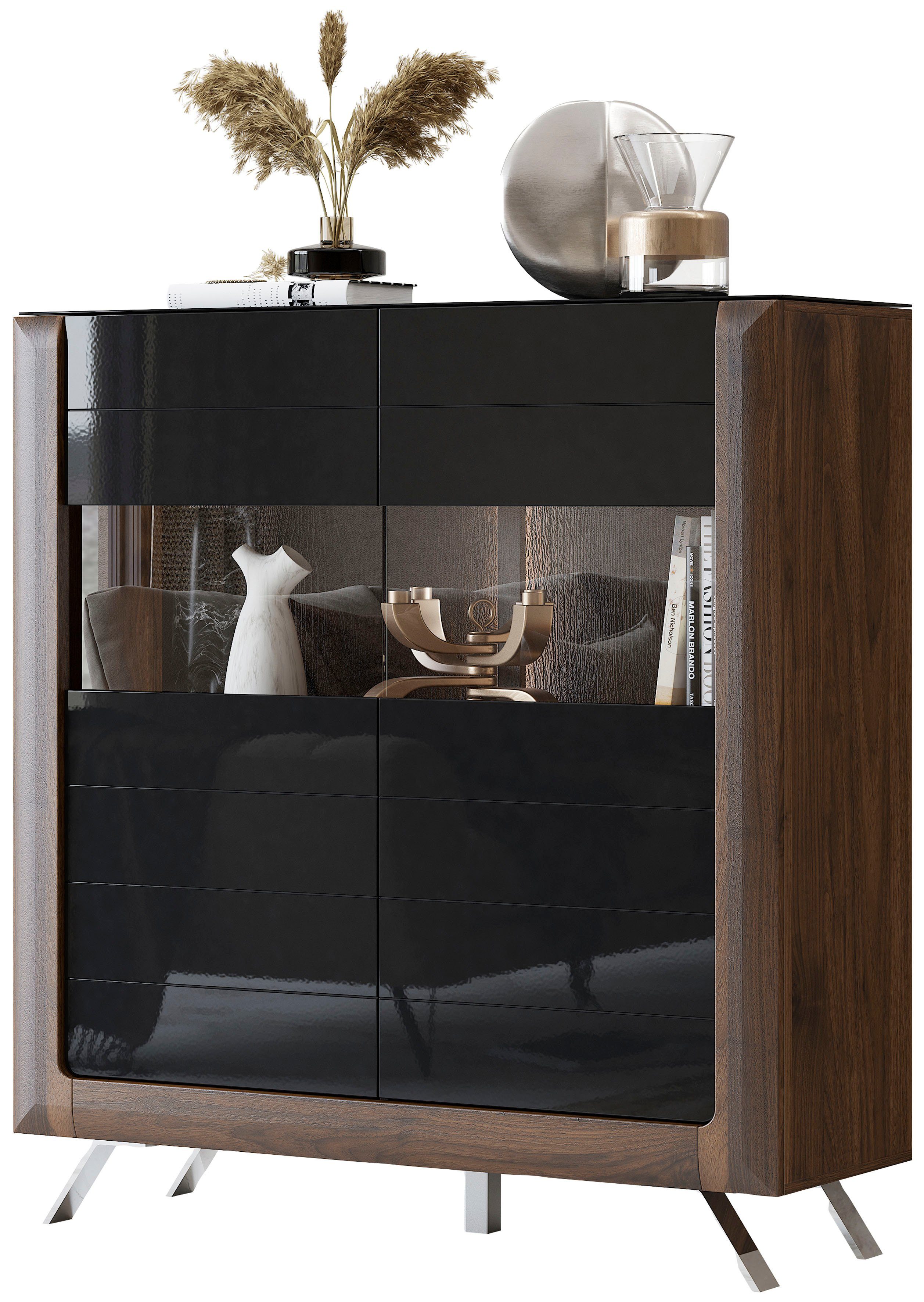 Leonique Highboard Kasai Hoogte 136,5 cm, 2 deuren met glasinzet