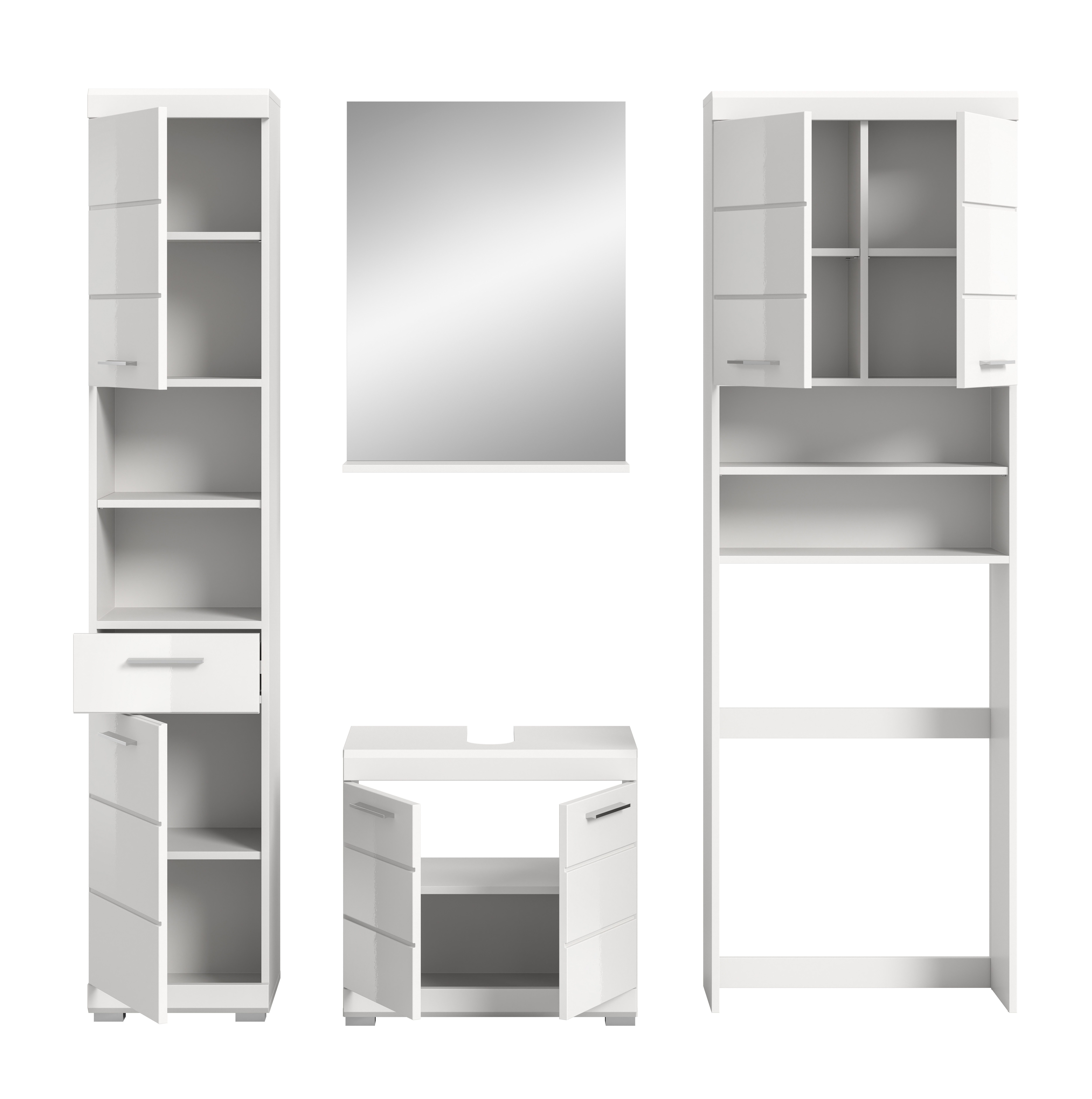 INOSIGN Badkamerserie Siena, 4-delig, bestaande uit: Hoge kast, WBU, badkamer spiegel, wasmachine ombouwkast (set, 4-delig)